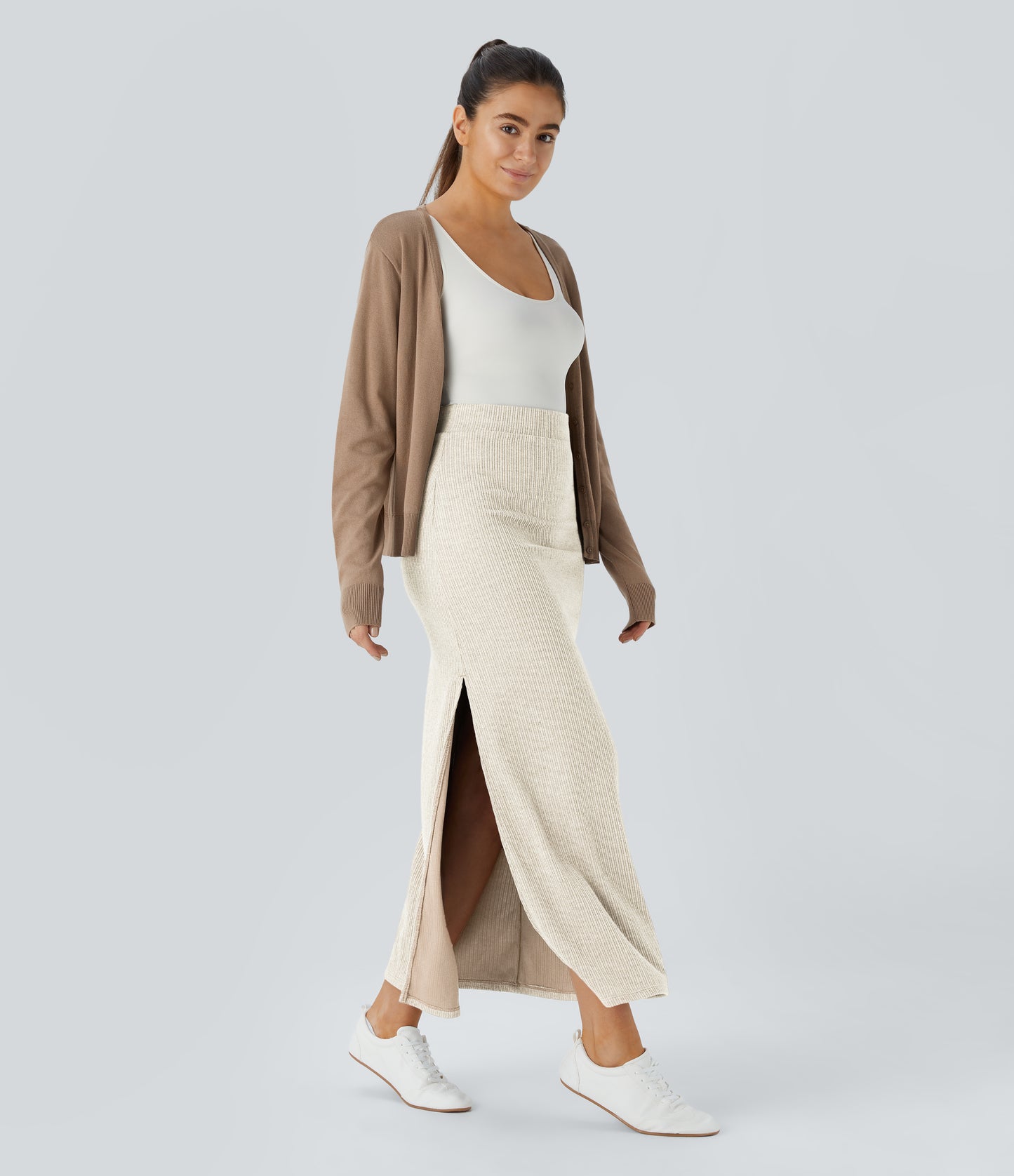 High Waisted Hem A Line Maxi Casual Skirt