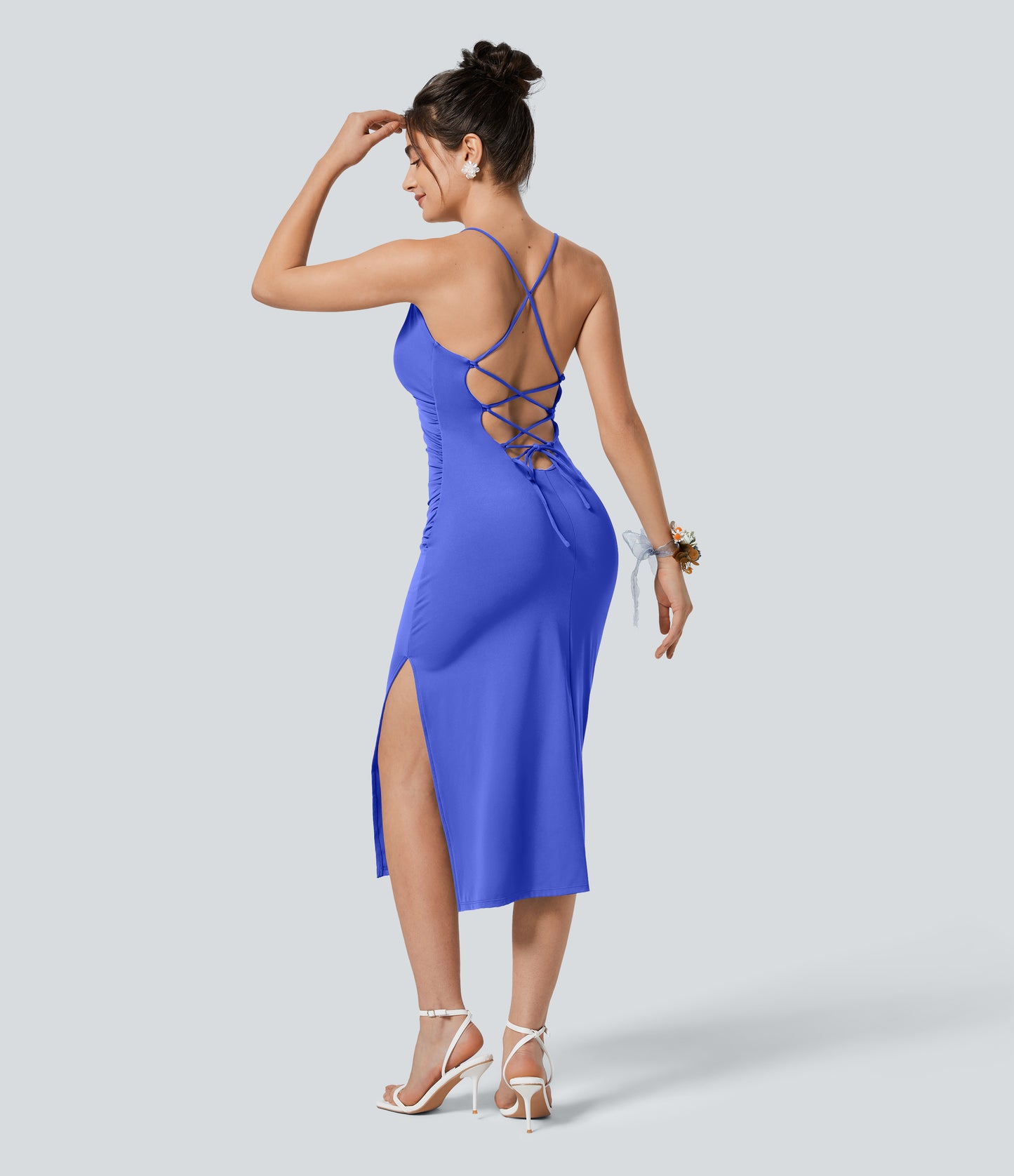 Crossover Ruched Lace Up Bodycon Cool Touch Dress-UPF50+