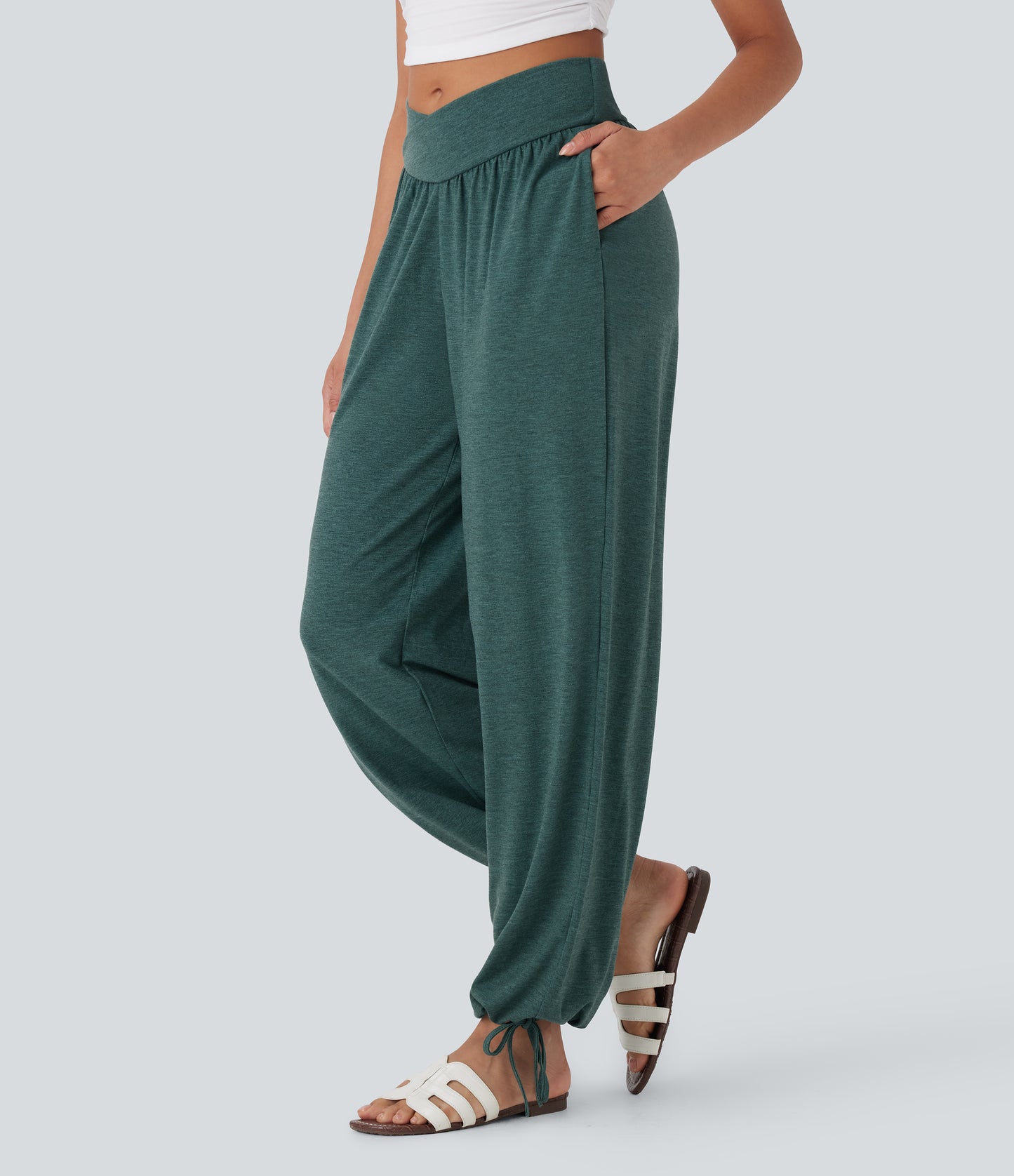 High Waisted Pocket Drawstring Casual Joggers