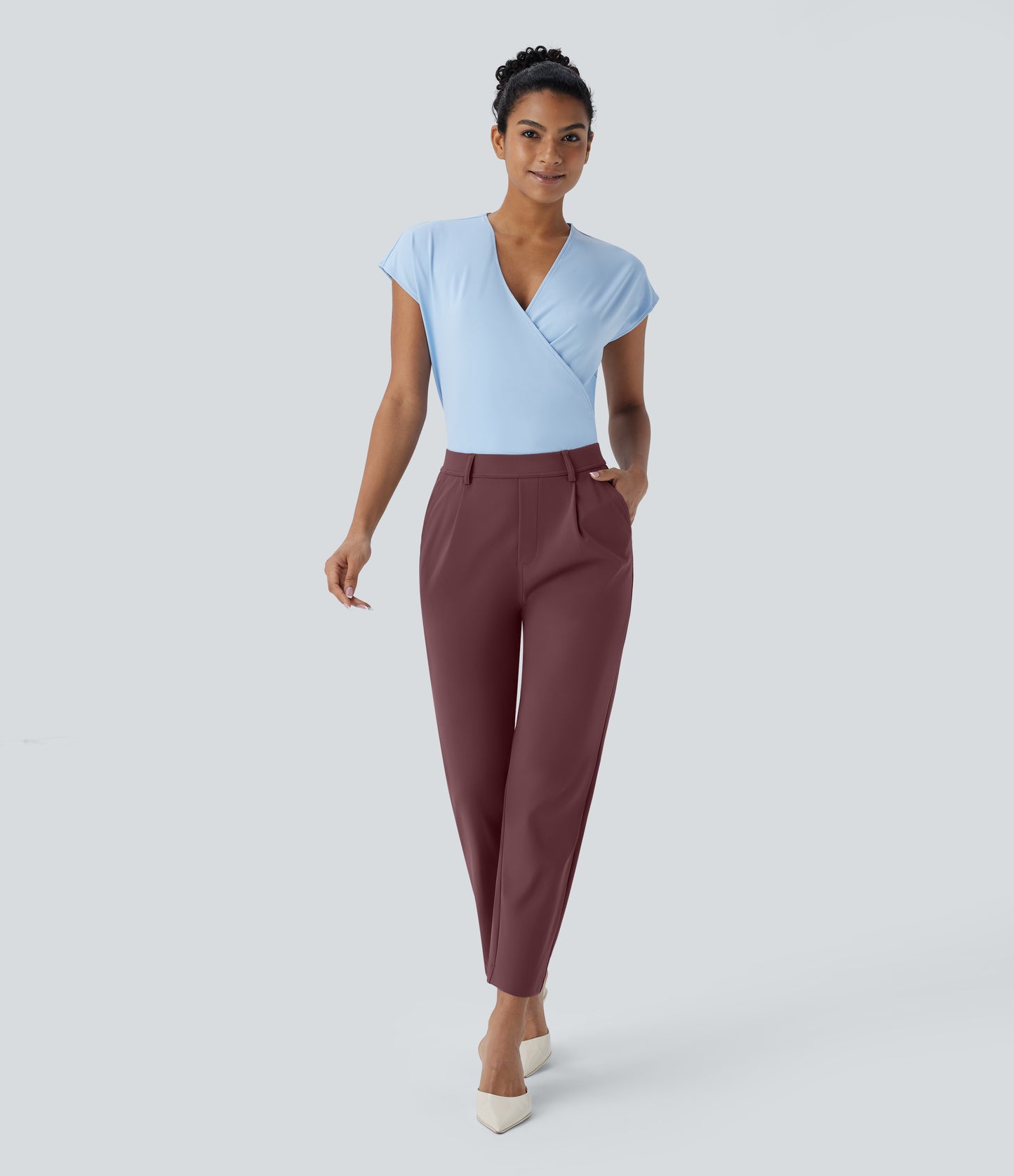 High Waisted Pocket Ankle Length Tapered Work Pants