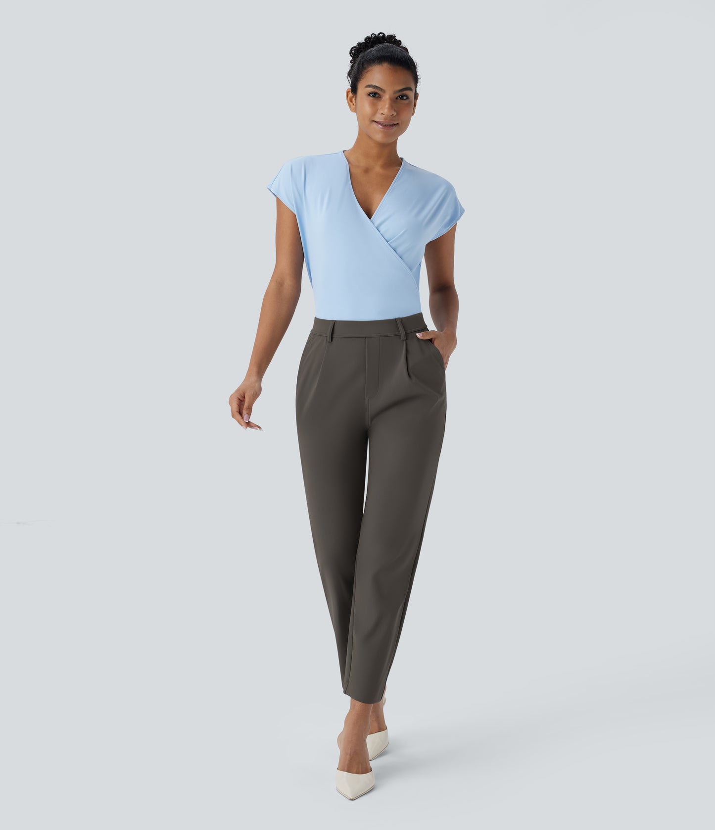 High Waisted Pocket Ankle Length Tapered Work Pants