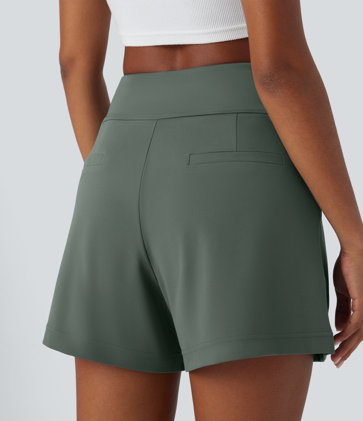 High Waisted Pocket Wide Leg Work Shorts