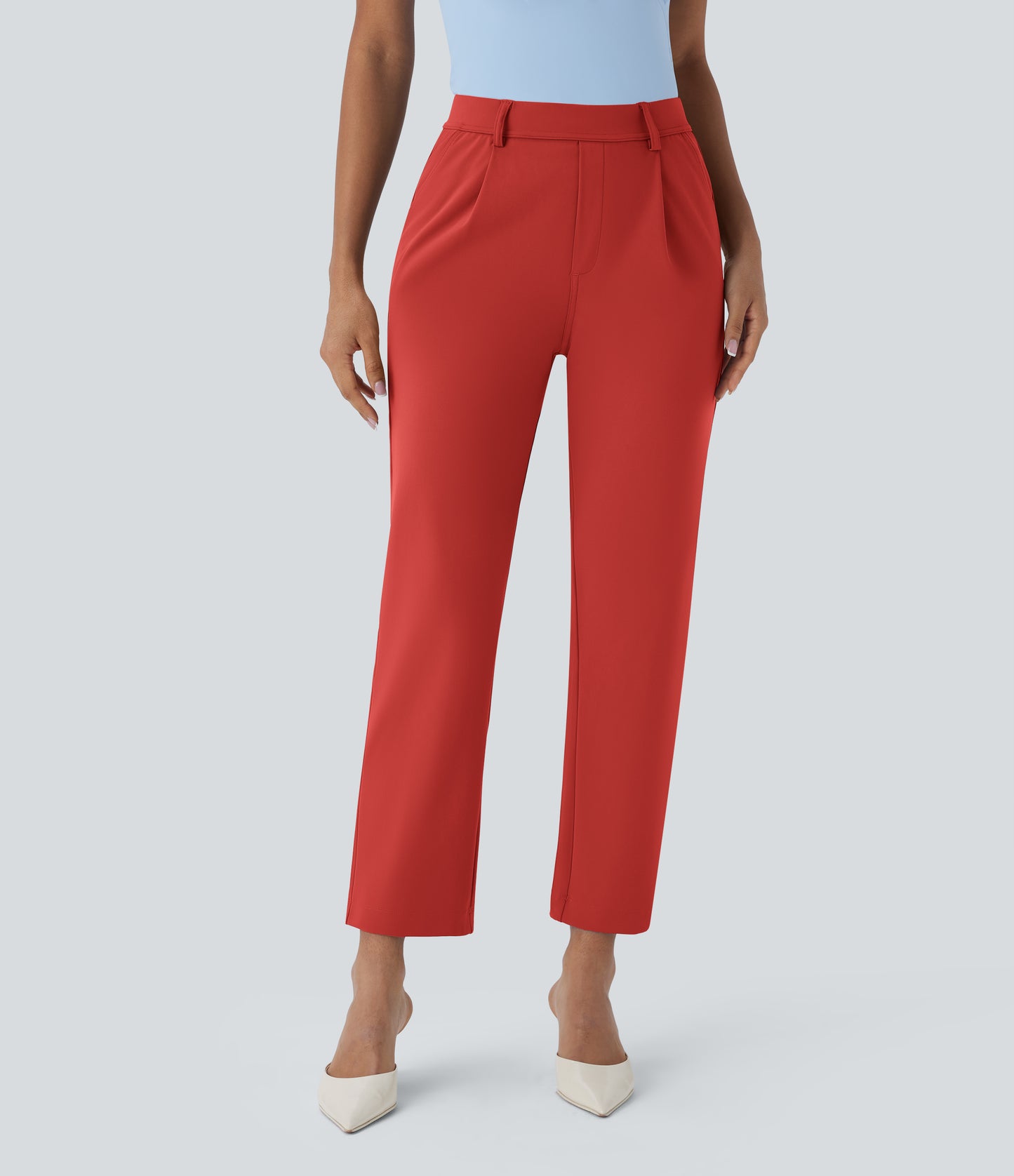 High Waisted Pocket Ankle Length Tapered Work Pants