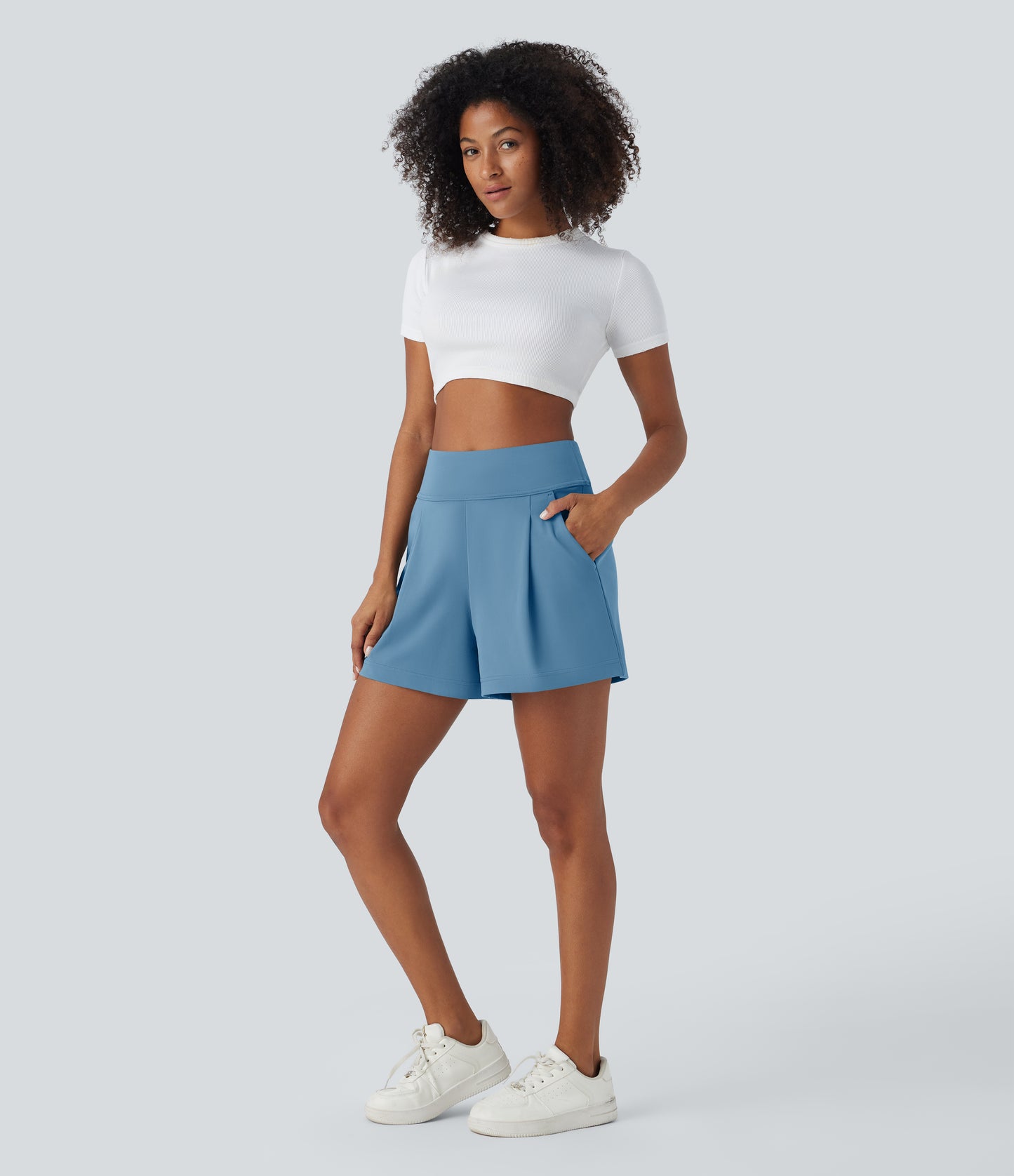 High Waisted Pocket Wide Leg Work Shorts