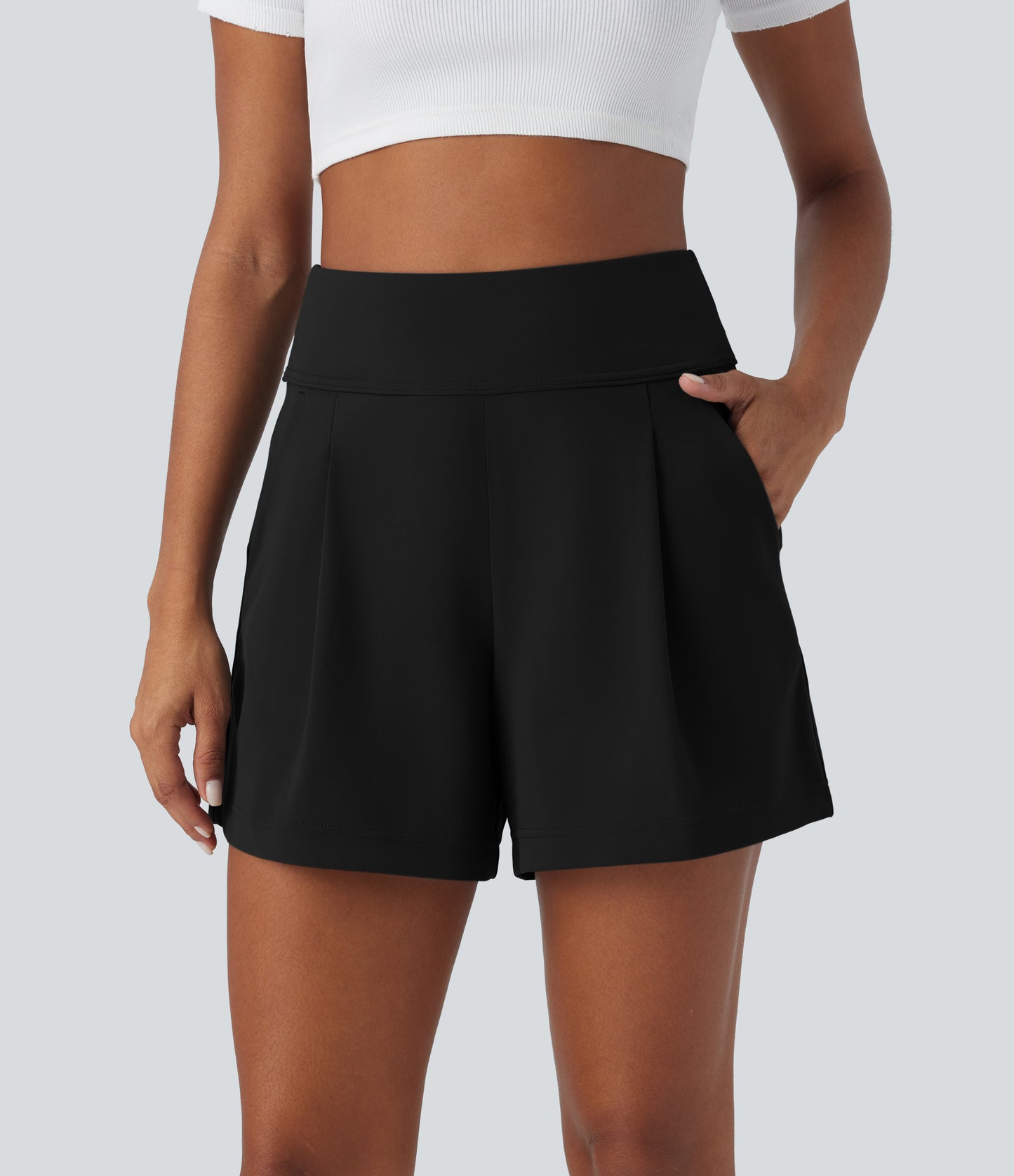 High Waisted Pocket Wide Leg Work Shorts