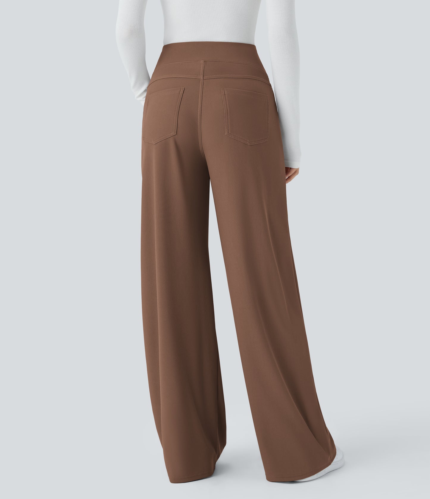 High Waisted Tummy Control Pockets Wide Leg Micro Waffle Work Pants