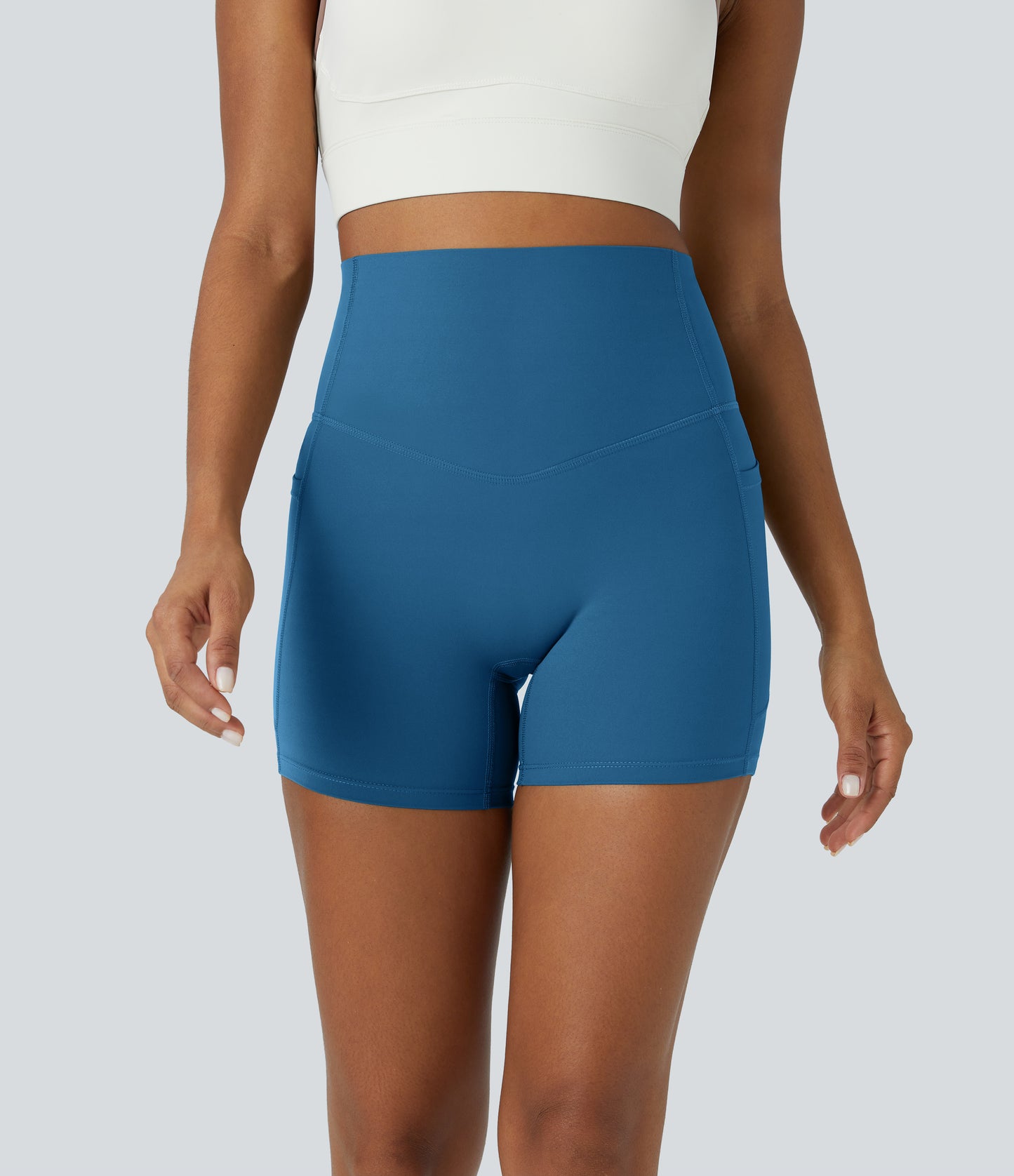 Høy midje magekontroll sidelommer formende treningsbiker shorts 12,5 cm