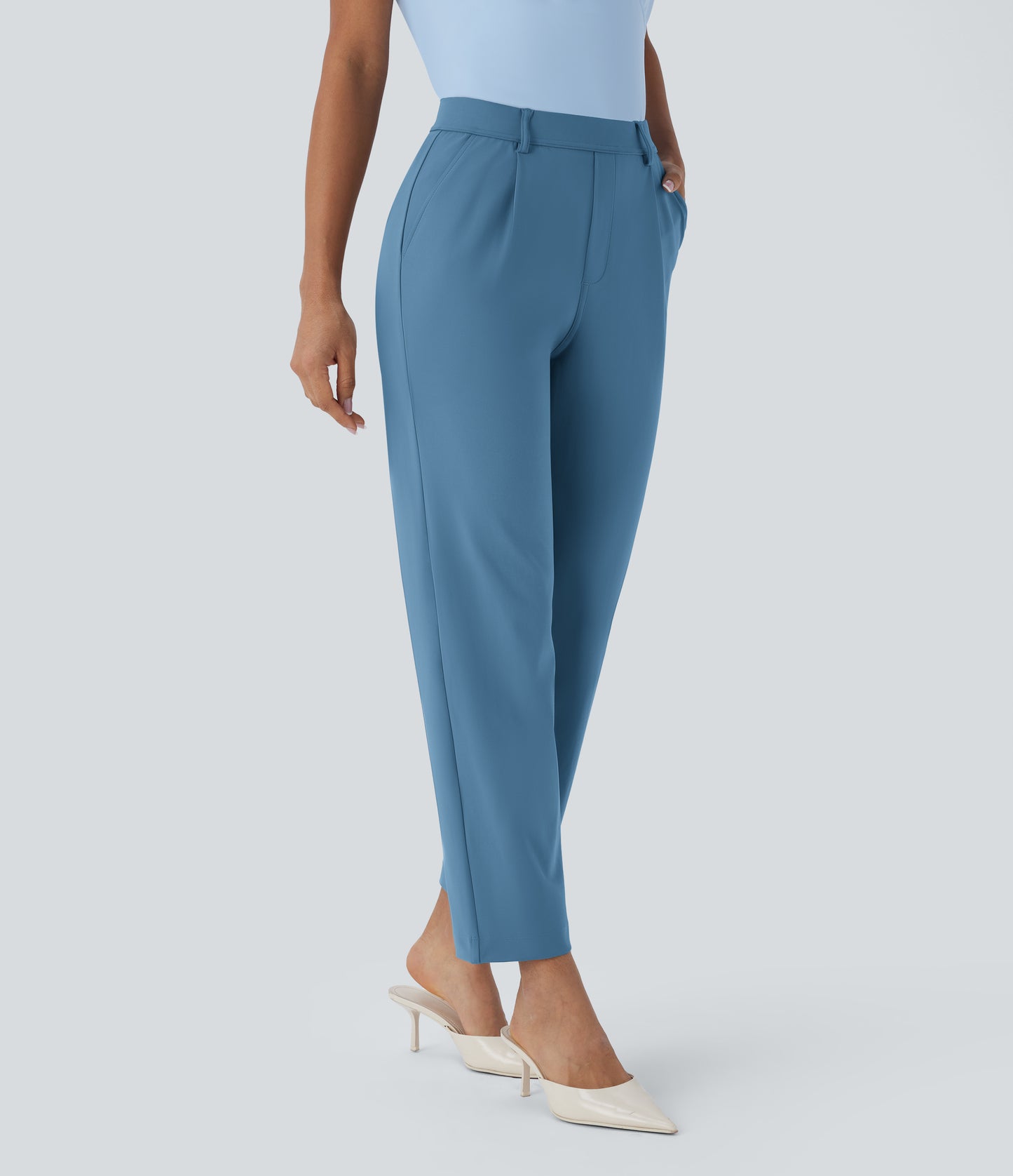 High Waisted Pocket Ankle Length Tapered Work Pants