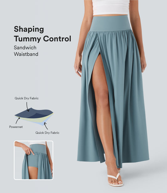 High Waisted Tummy Control 2-in-1 Flowy Quick Dry Maxi Skirt