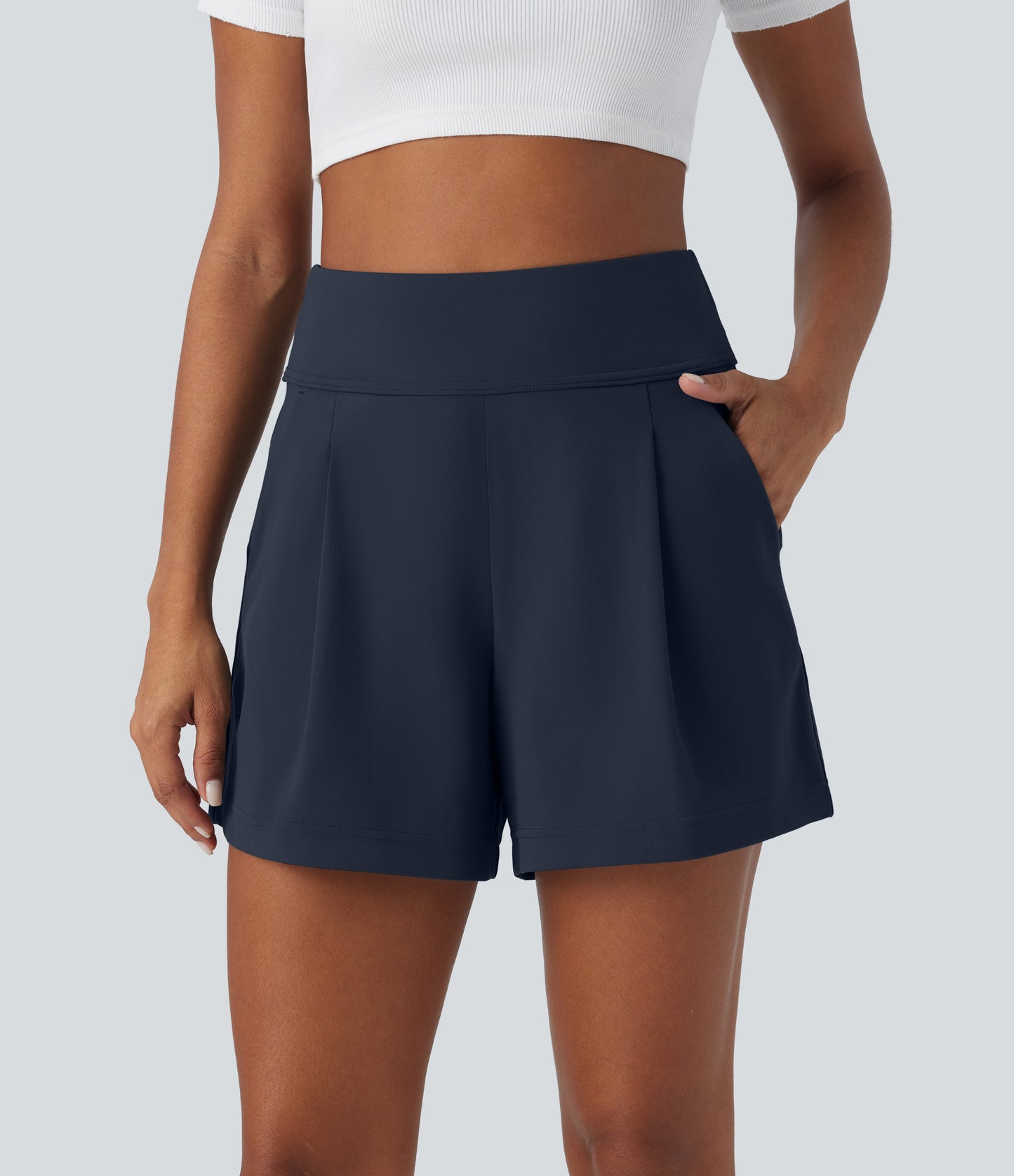 High Waisted Pocket Wide Leg Work Shorts