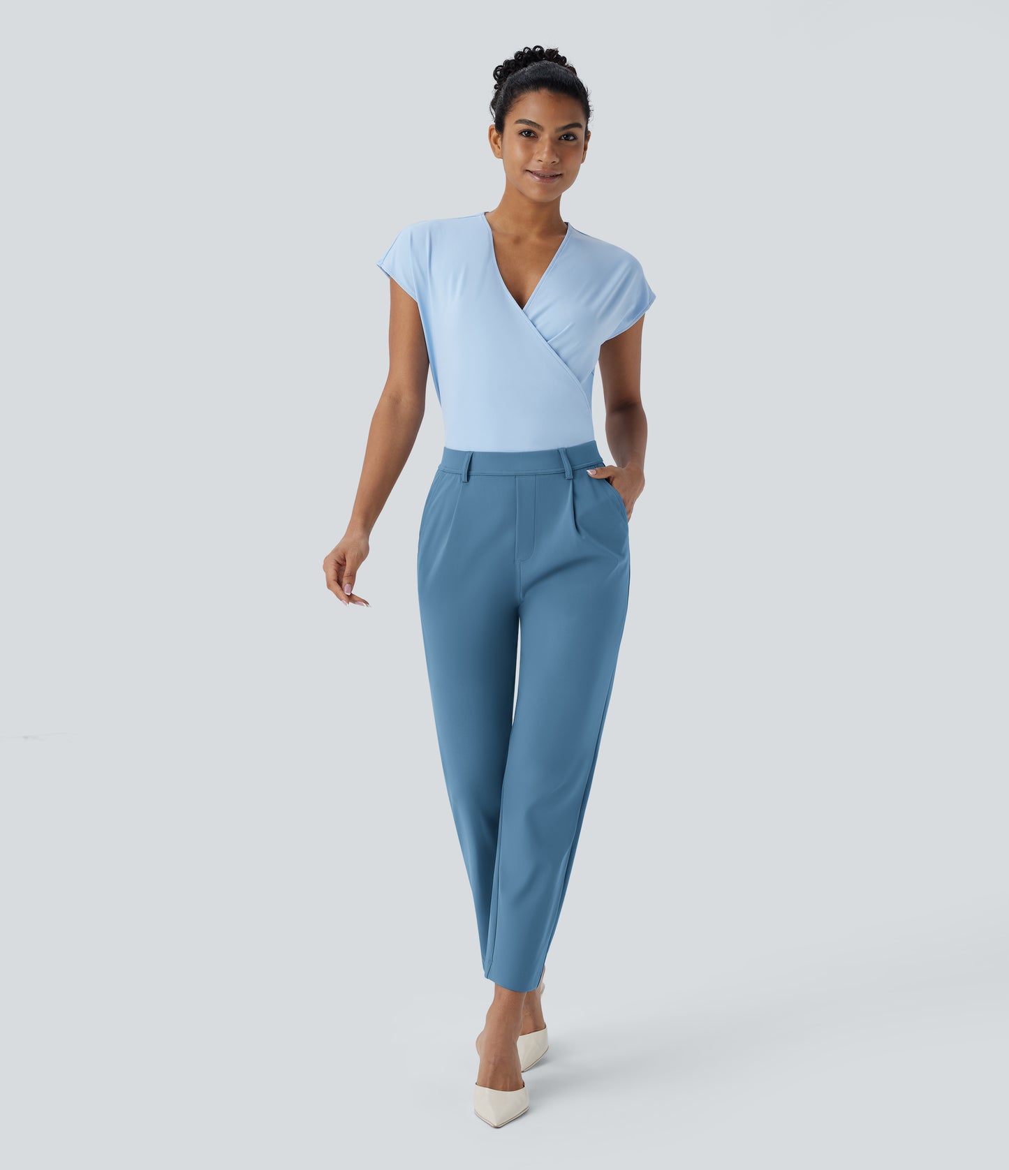 High Waisted Pocket Ankle Length Tapered Work Pants
