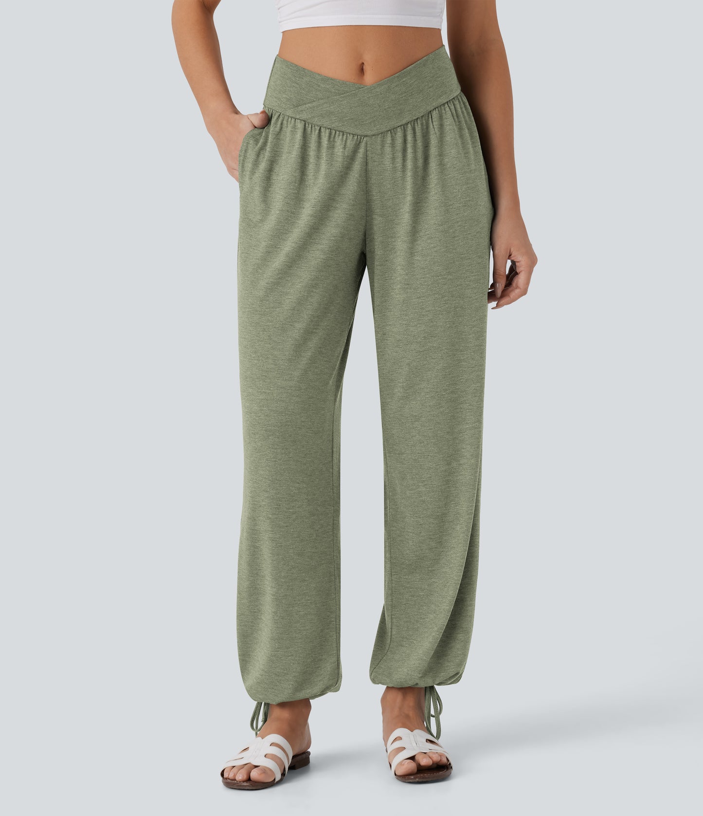 High Waisted Pocket Drawstring Casual Joggers