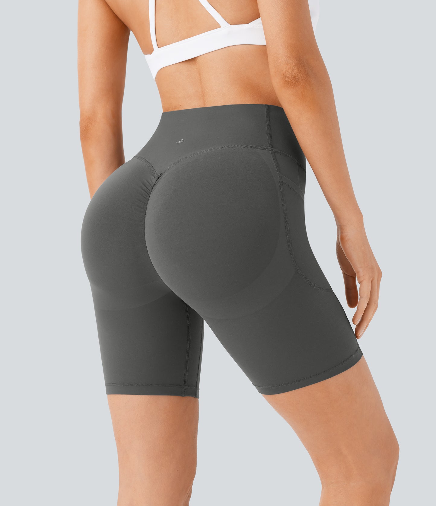 High Waisted Scrunch Butt Lifting Tummy Control Side Pocket Shaping Workout Biker Shorts 7''