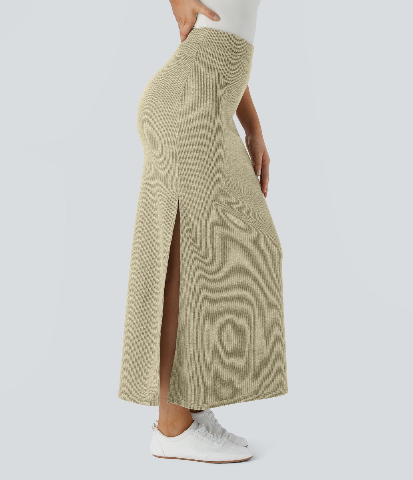 High Waisted Hem A Line Maxi Casual Skirt