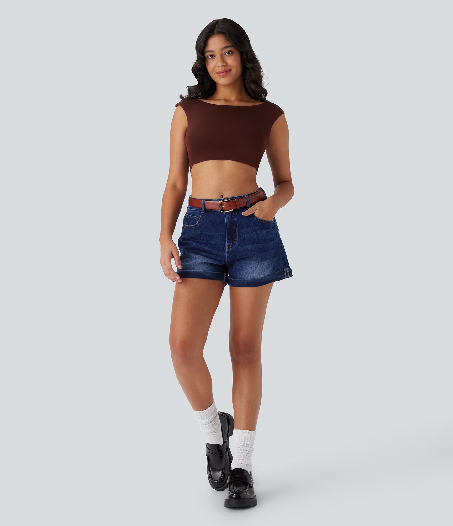 Mittelhohe Denim-Shorts mit Reißverschlusstaschen, 3 Zoll