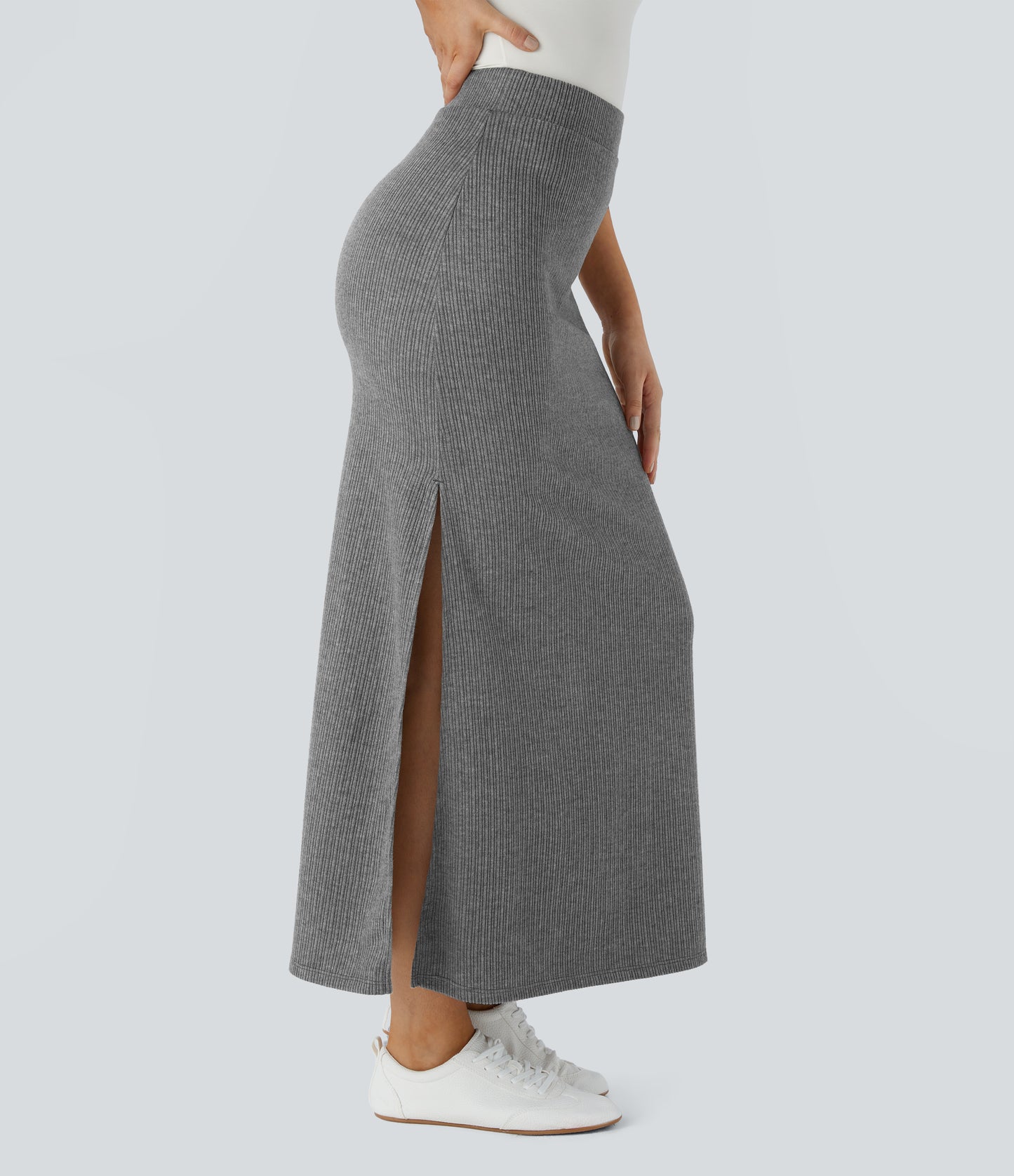High Waisted Hem A Line Maxi Casual Skirt