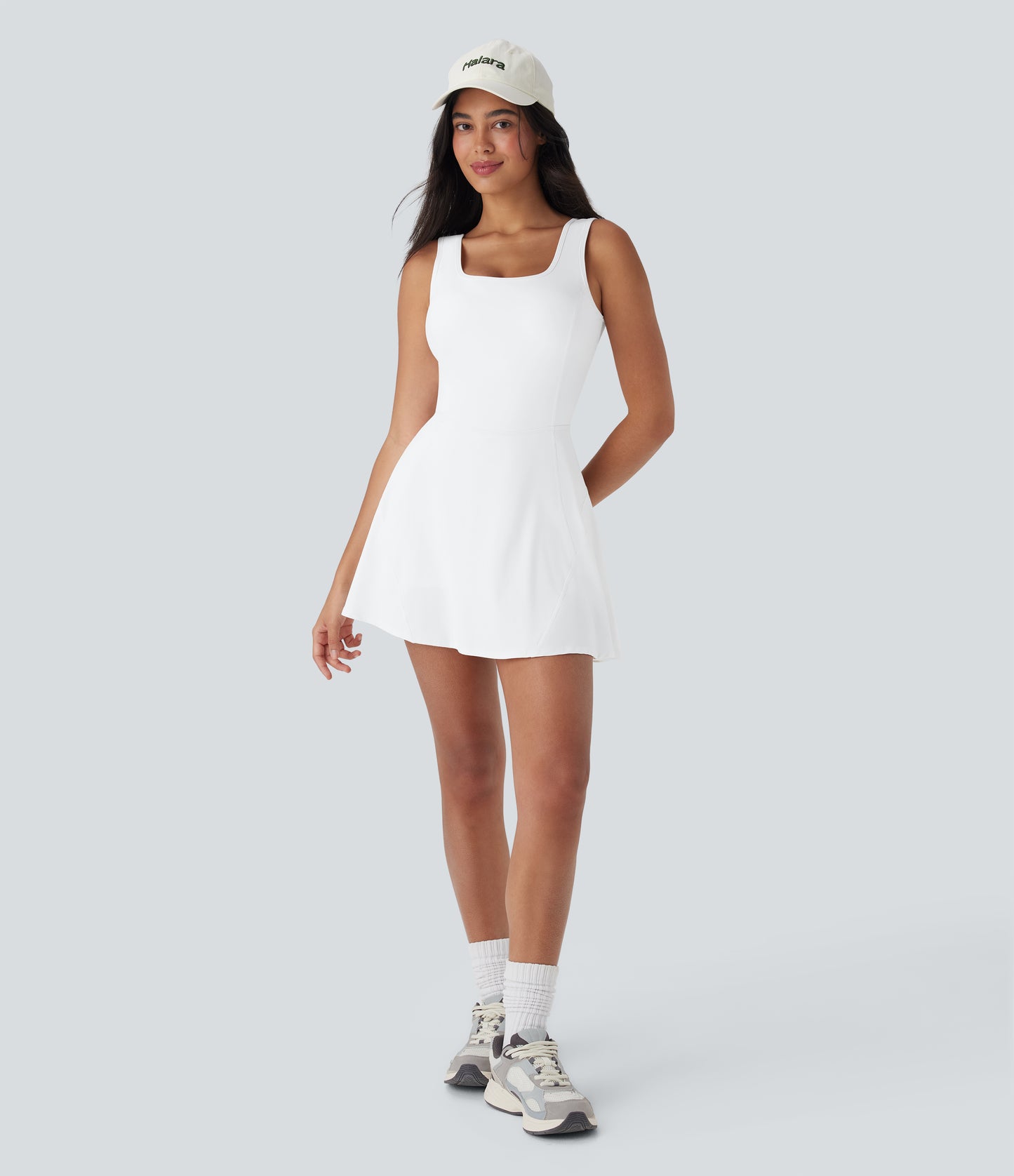 U Neck 2-in-1 Pocket Mini Cool Touch Dance Active Dress-Easy Peezy