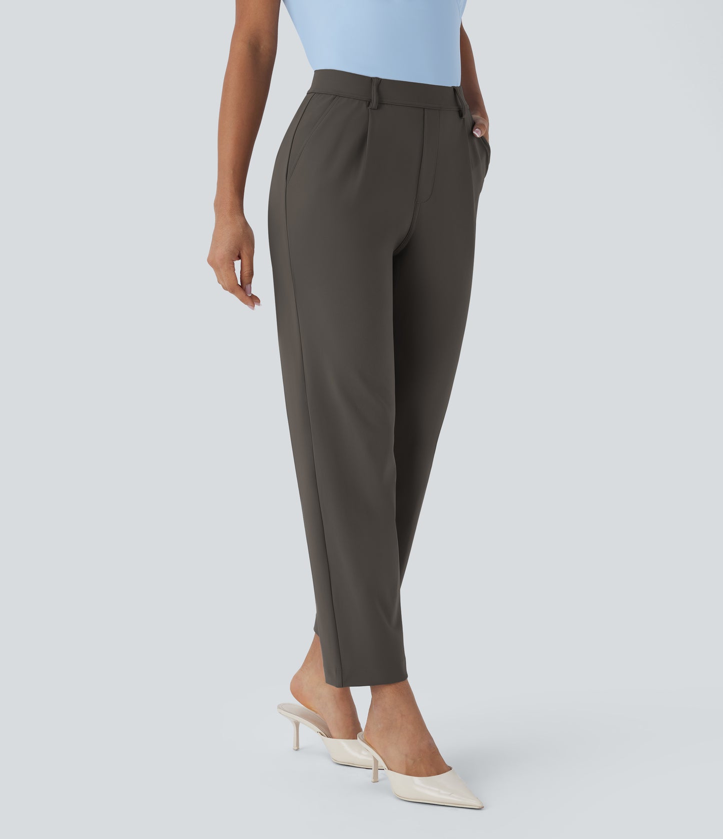 High Waisted Pocket Ankle Length Tapered Work Pants