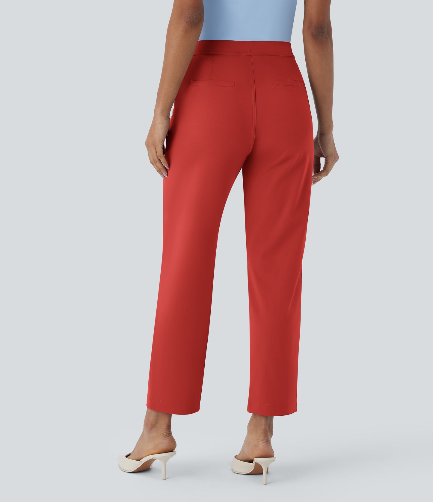 High Waisted Pocket Ankle Length Tapered Work Pants