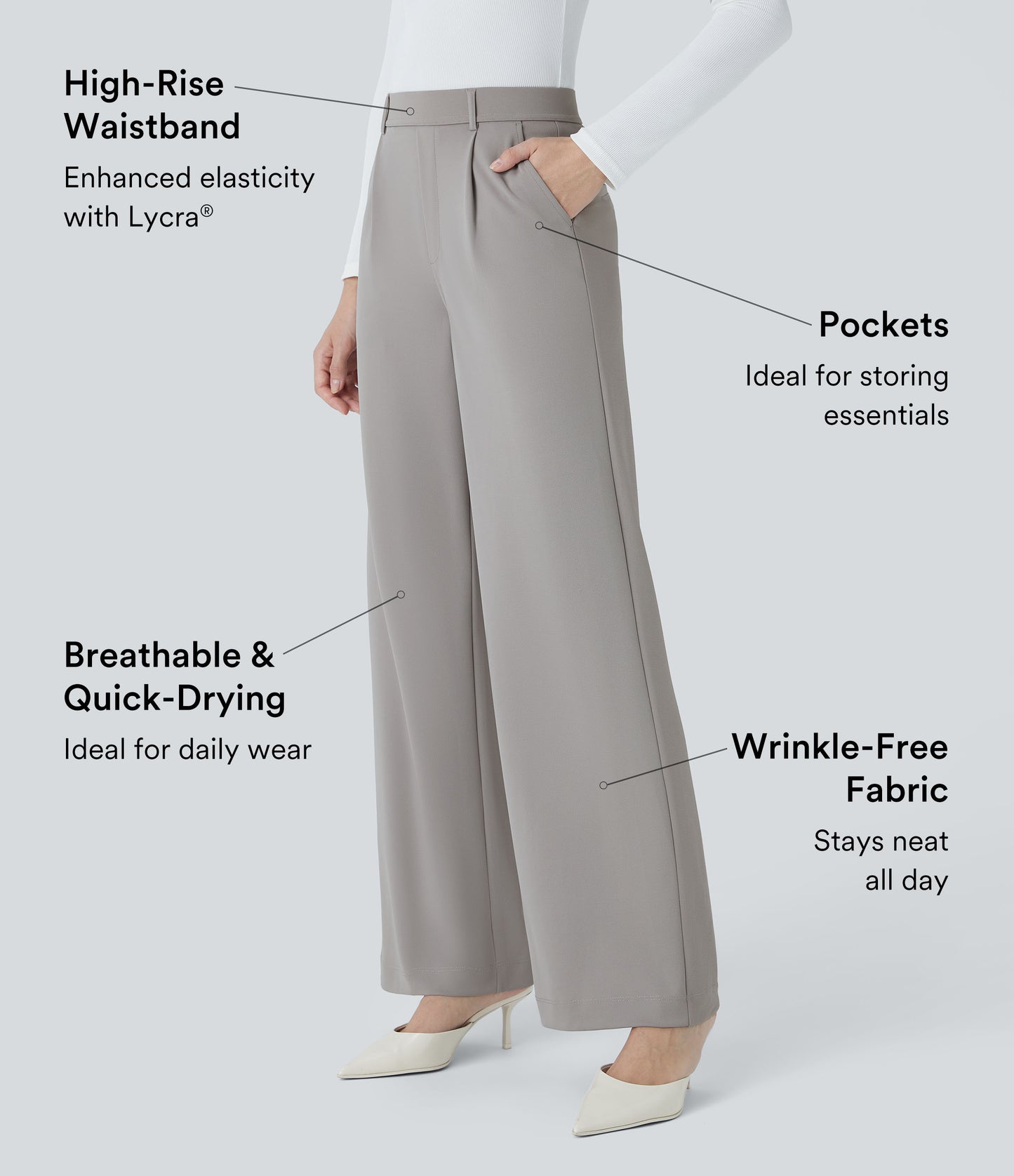 High Waisted Pocket Straight Leg Crepe Work Pants