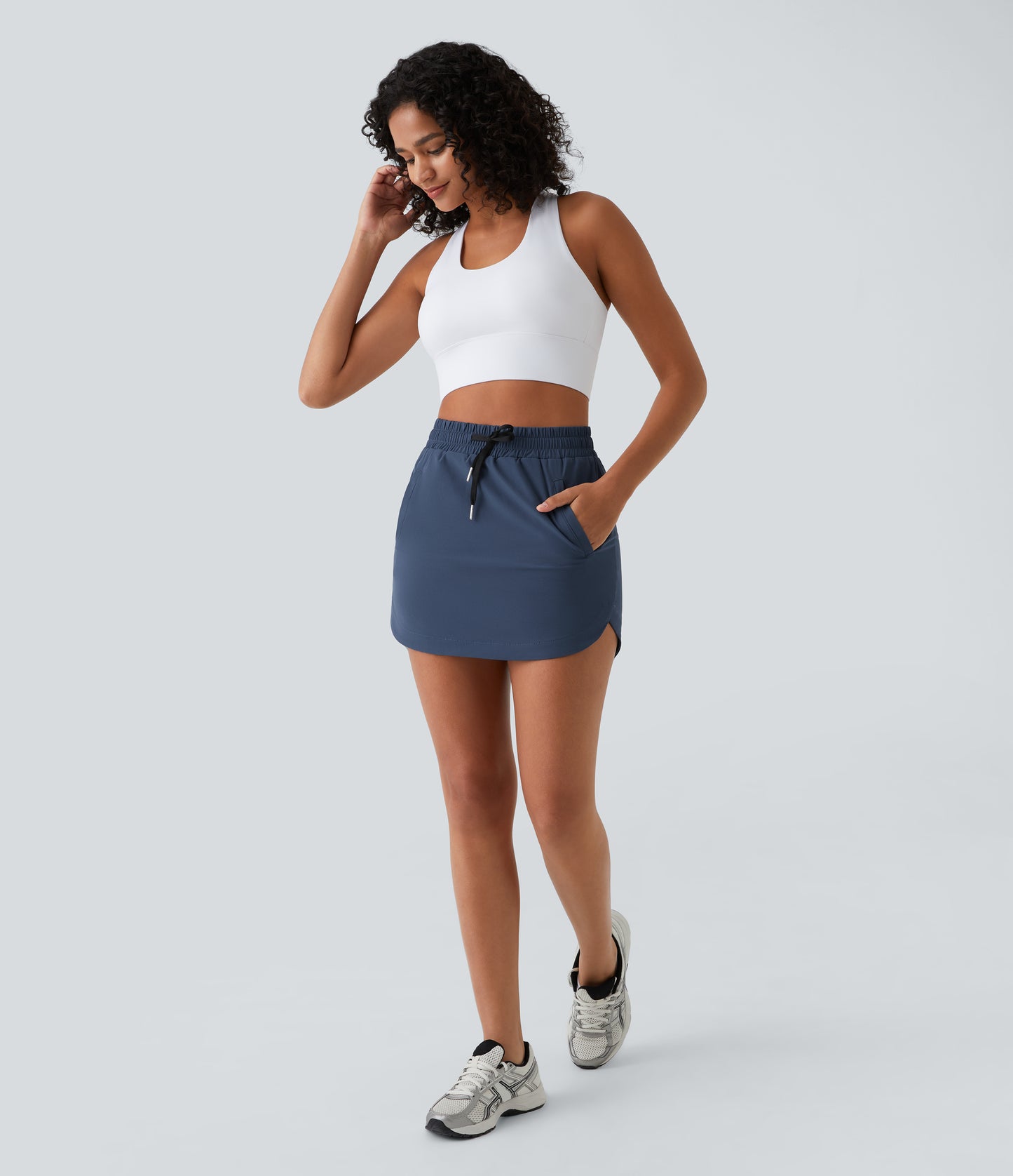 High Waisted Drawstring Pocket 2-in-1 Curved Hem Mini Golf Skirt