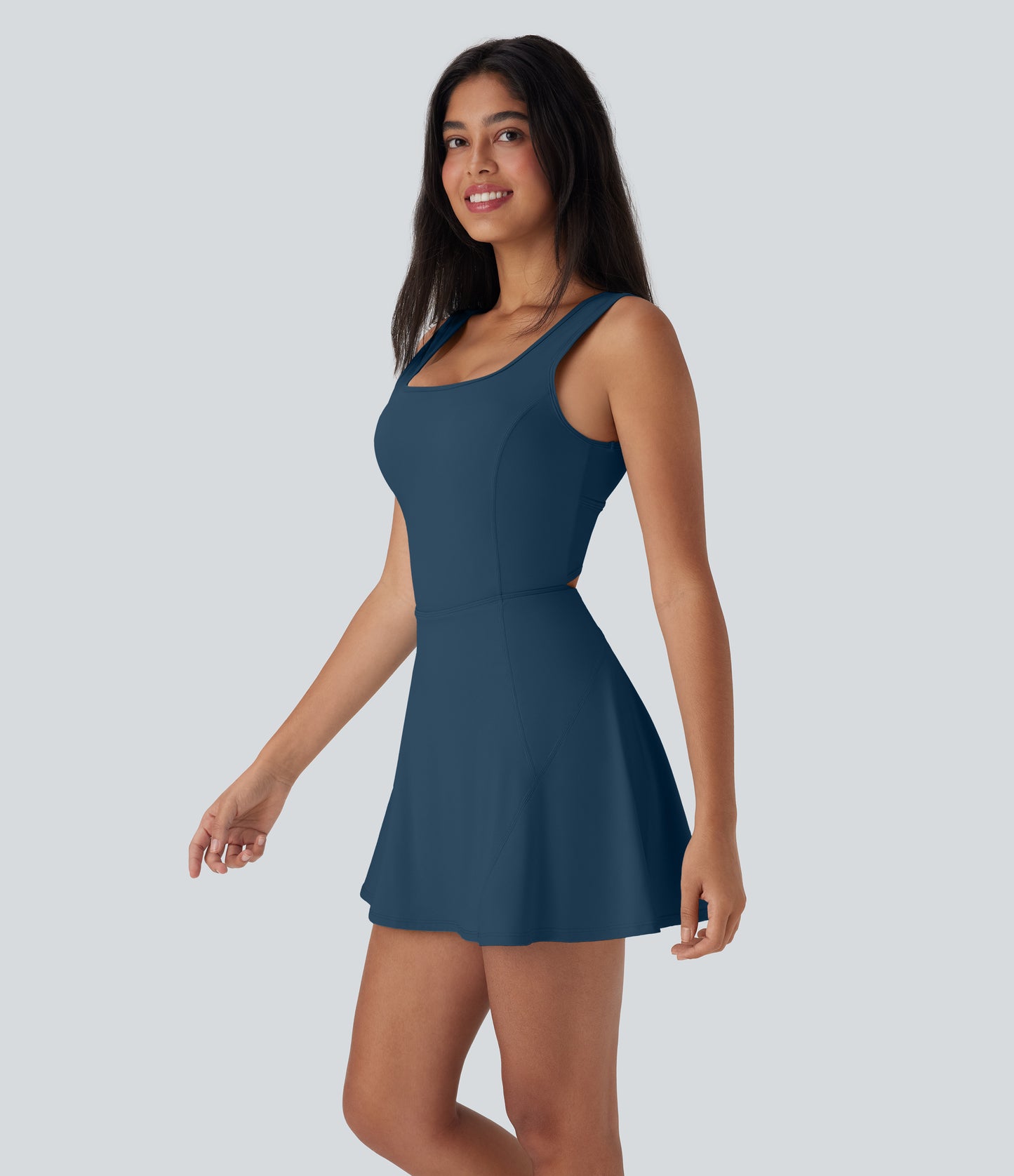 U Neck 2-in-1 Pocket Mini Cool Touch Dance Active Dress-Easy Peezy