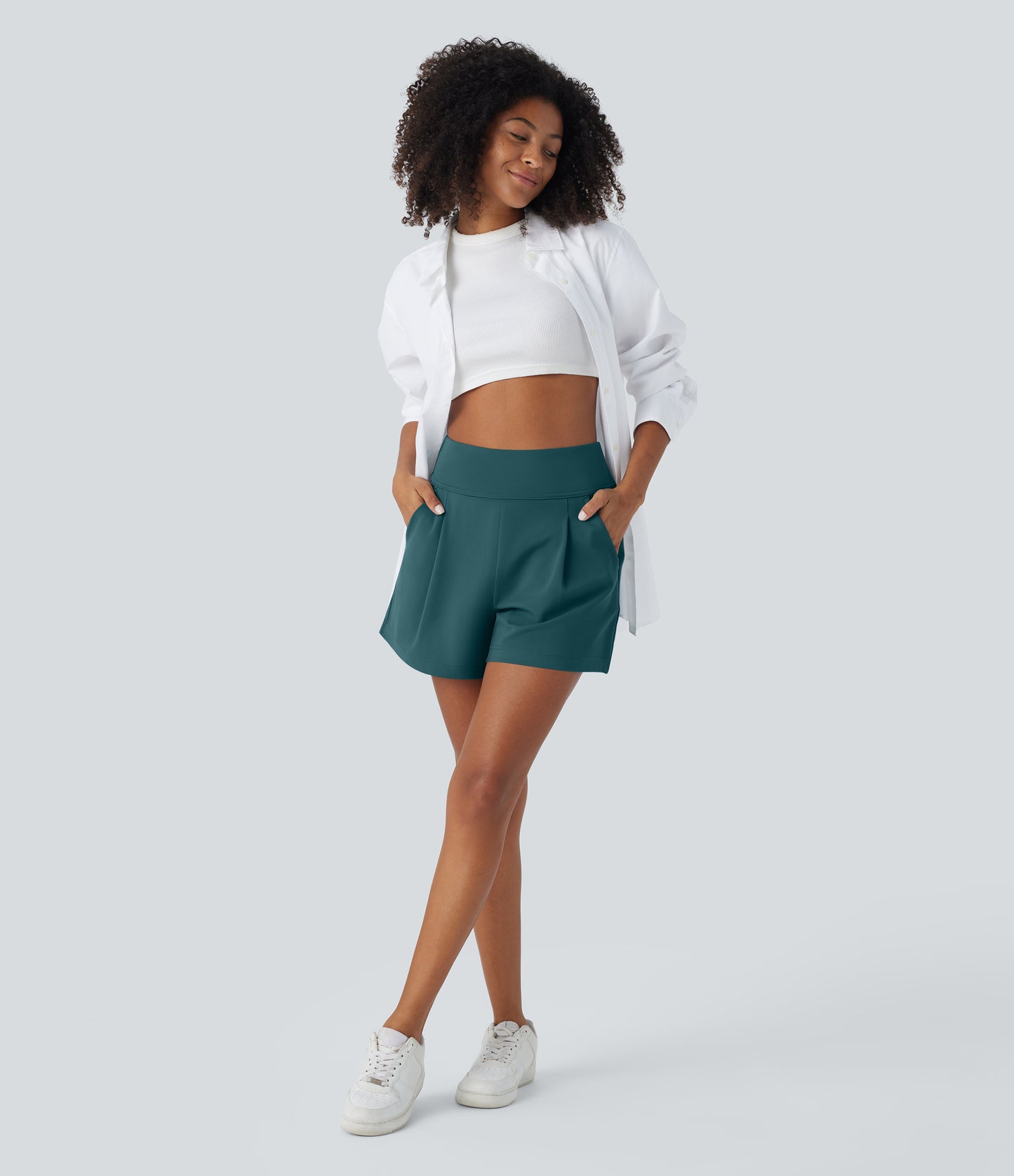 High Waisted Pocket Wide Leg Work Shorts