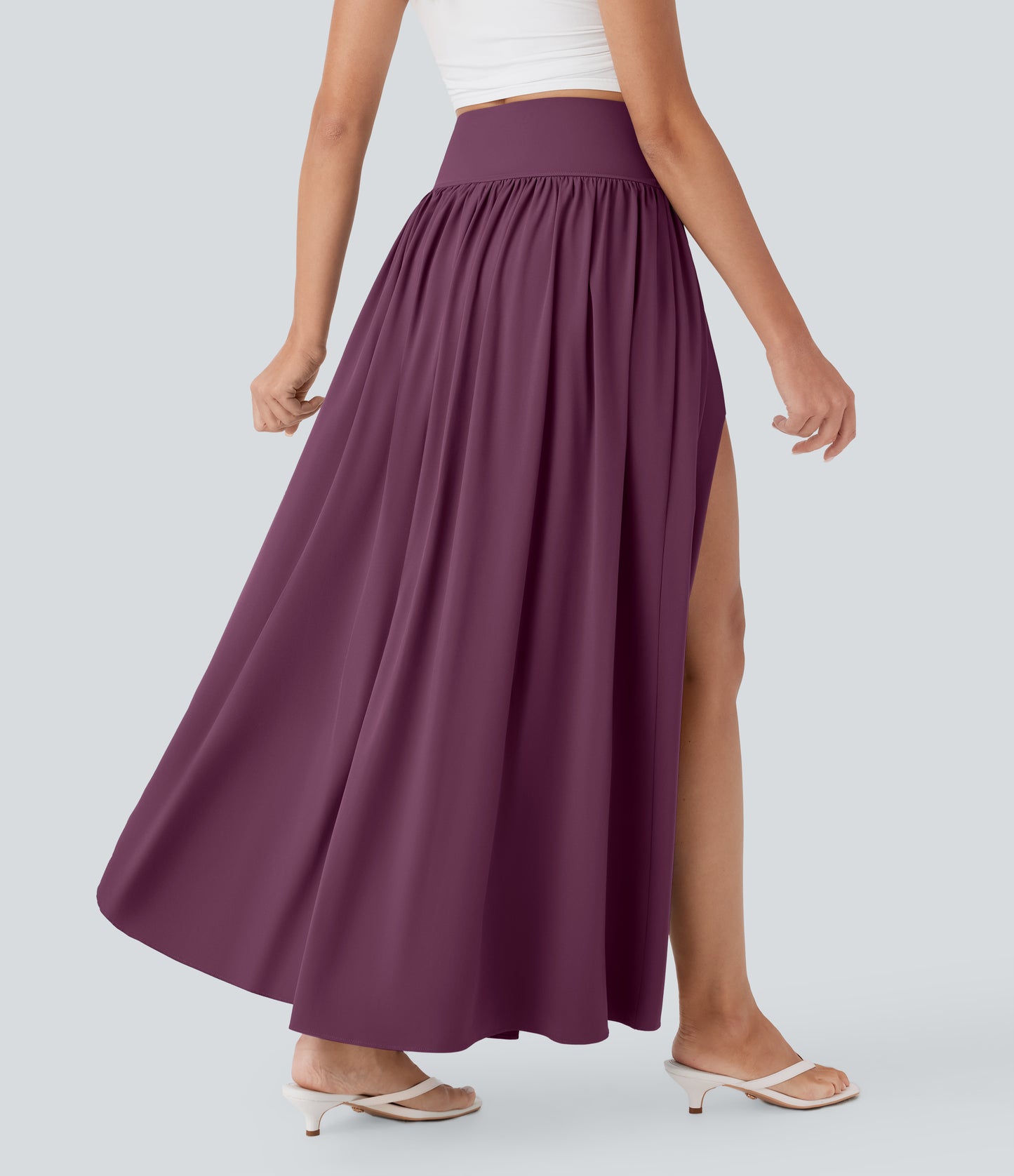 High Waisted Tummy Control 2-in-1 Flowy Quick Dry Maxi Skirt