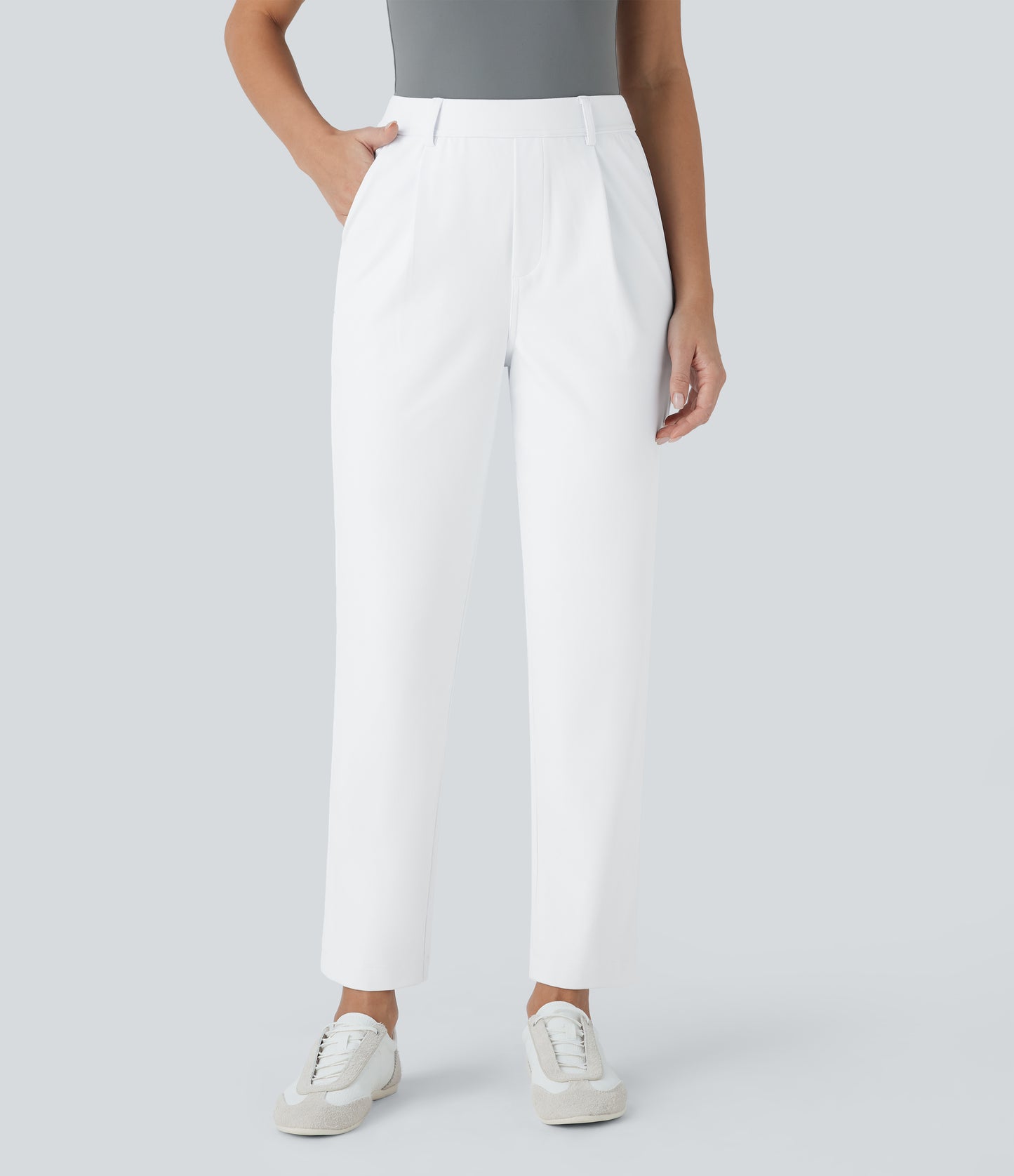 High Waisted Pocket Ankle Length Tapered Work Pants