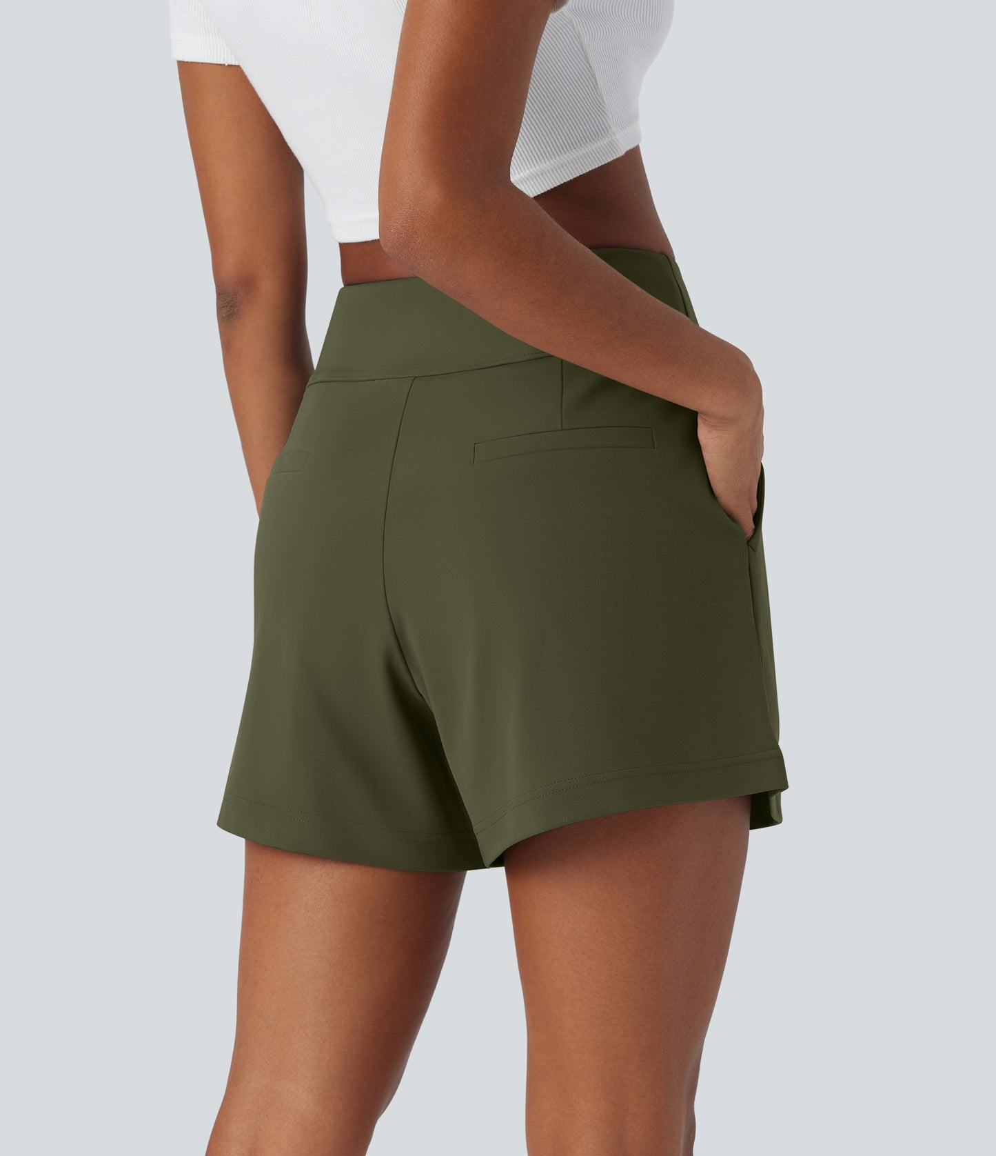 High Waisted Pocket Wide Leg Work Shorts