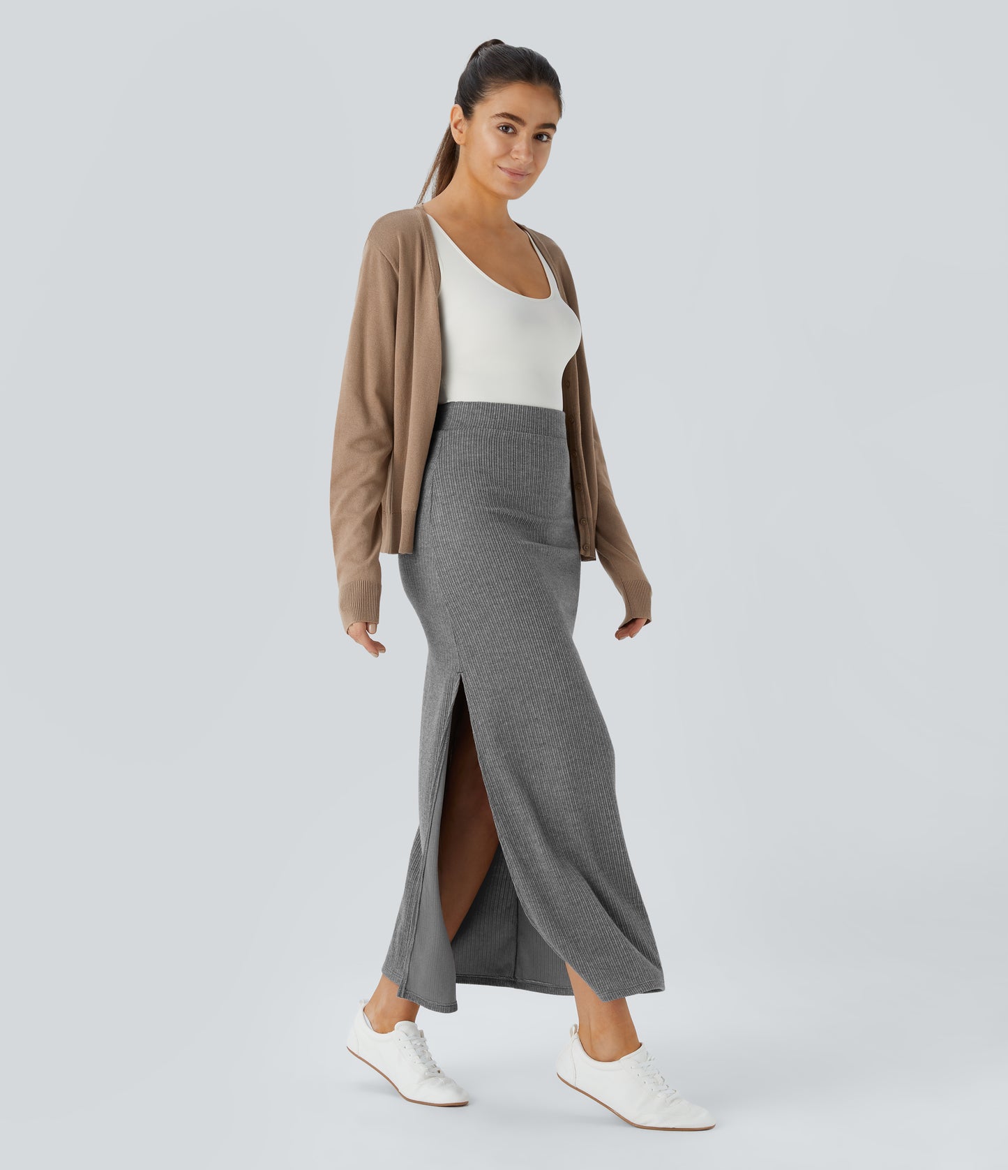 High Waisted Hem A Line Maxi Casual Skirt