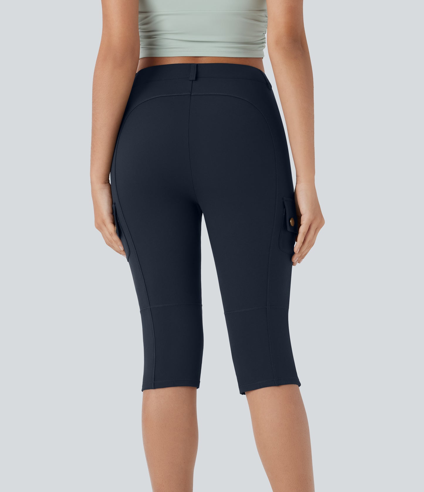 High Waisted Zipper Pockets Solid Skinny Pedal Pusher Casual Cargo Pants