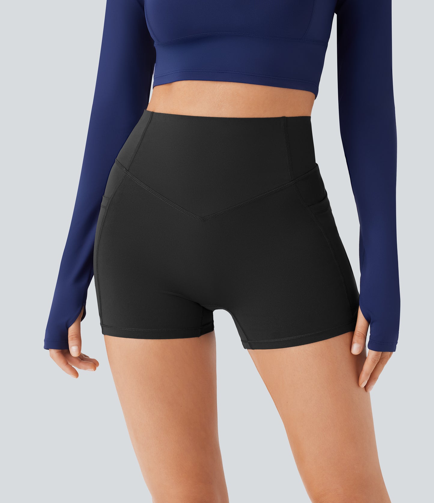 High Waisted Scrunch Butt Lifting Tummy Control Pocket Shaping Workout Biker Shorts 3''