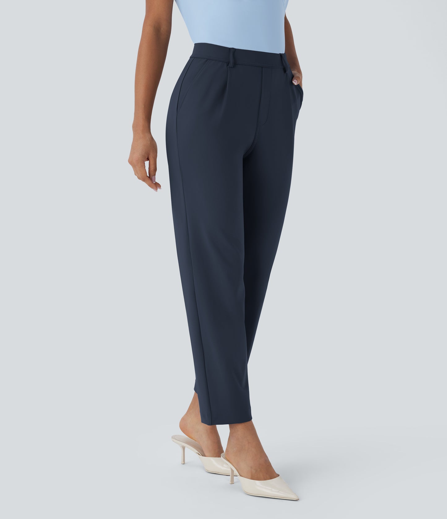 High Waisted Pocket Ankle Length Tapered Work Pants