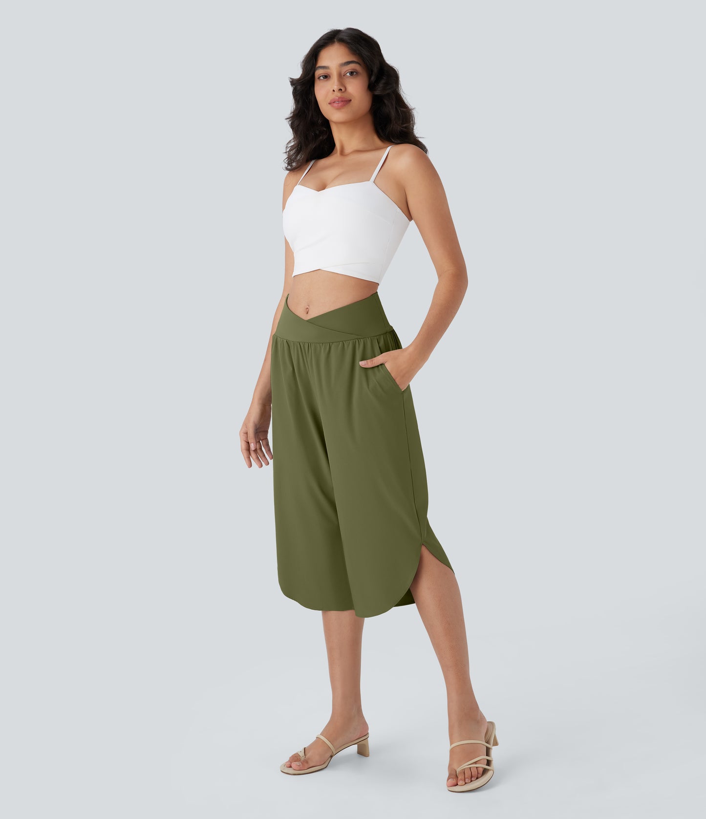 High Waisted Crossover Pocket Quick Dry Capri Pants