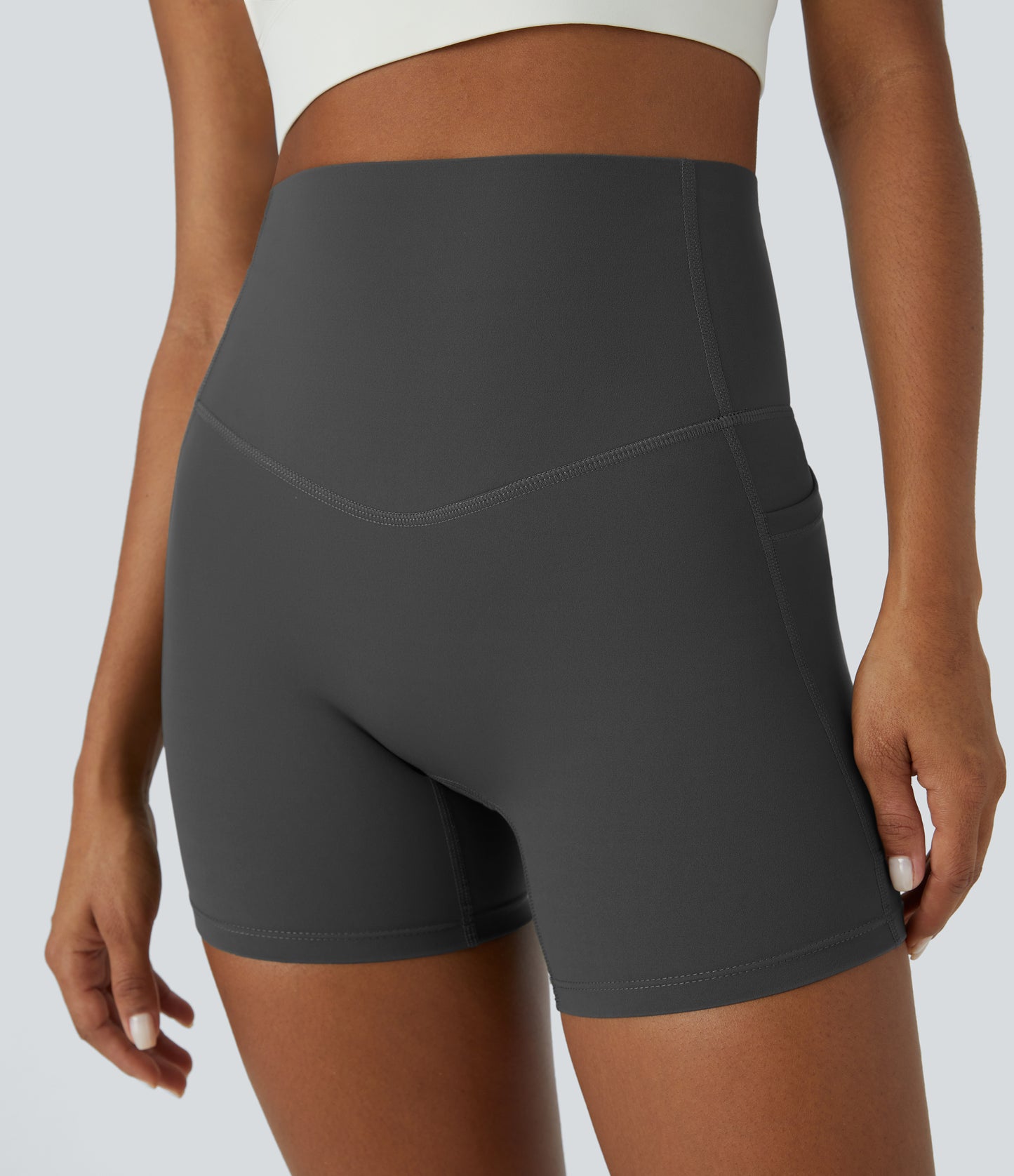 Høy midje magekontroll sidelommer formende treningsbiker shorts 12,5 cm