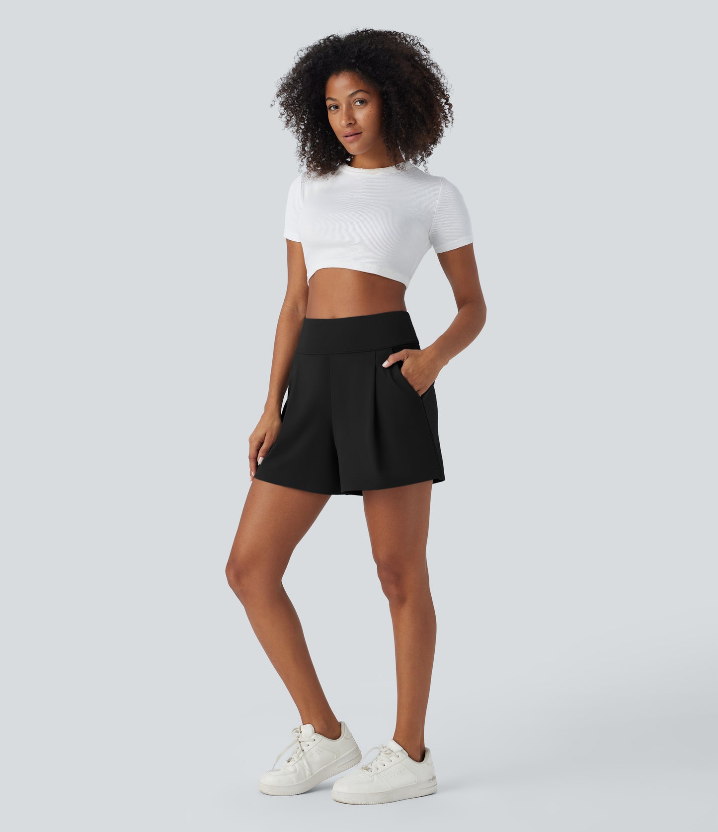 High Waisted Pocket Wide Leg Work Shorts