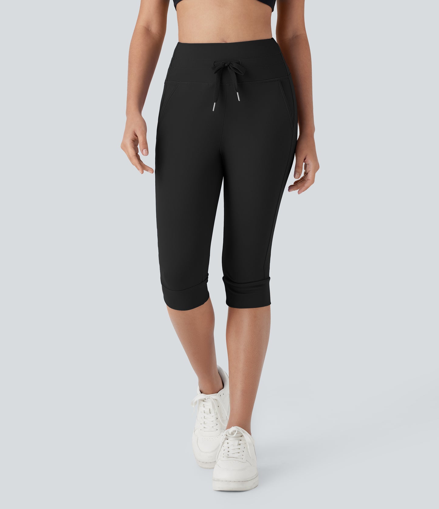 High Waisted Drawstring Pocket Yoga Pedal Pusher Joggers