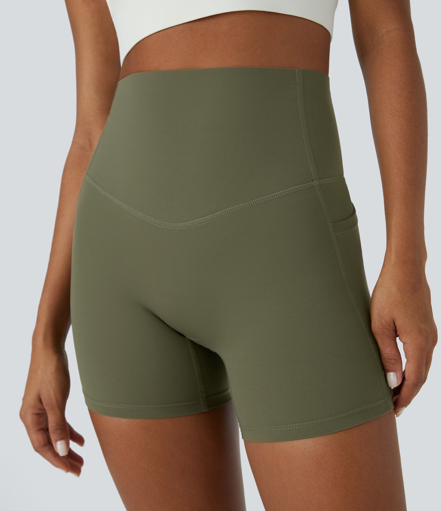 Høy midje magekontroll sidelommer formende treningsbiker shorts 12,5 cm