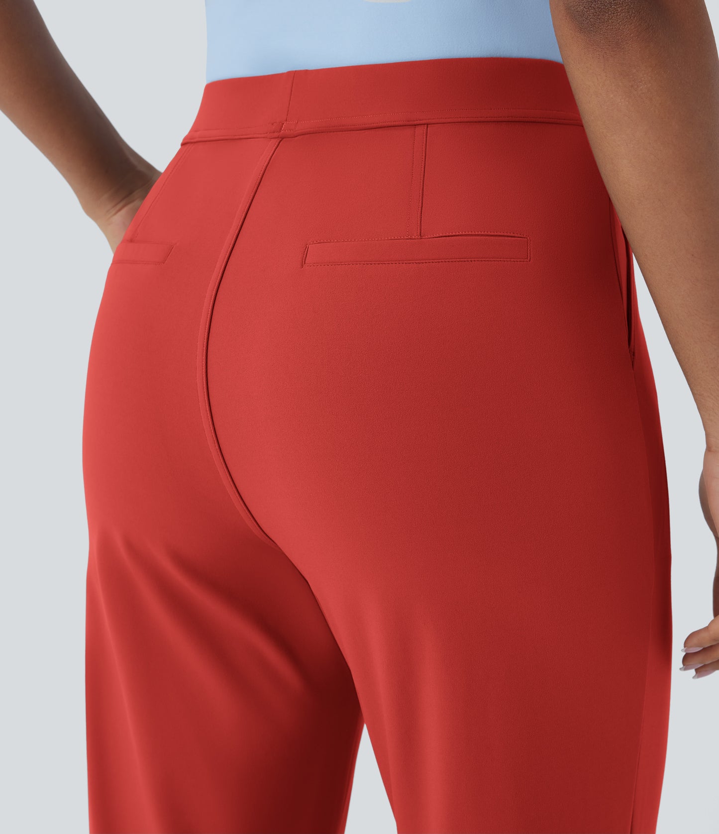 High Waisted Pocket Ankle Length Tapered Work Pants