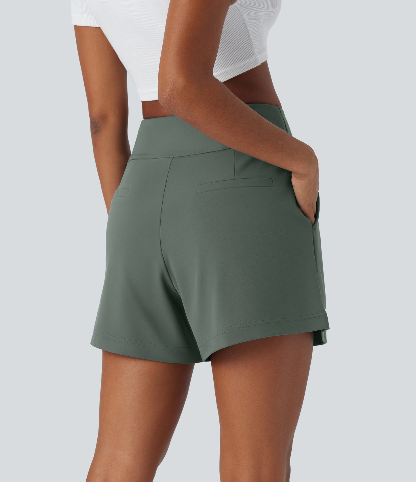 High Waisted Pocket Wide Leg Work Shorts