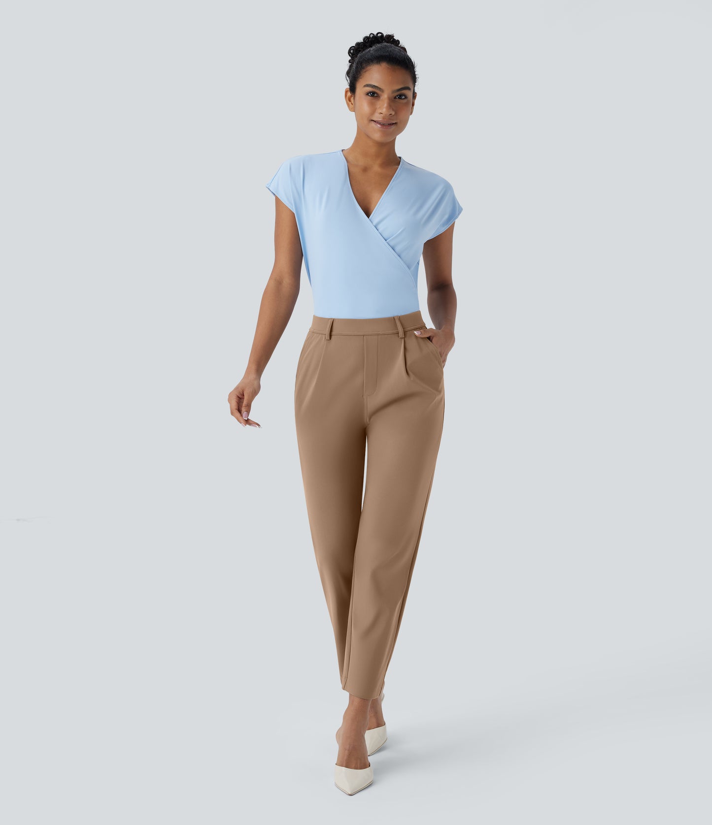 High Waisted Pocket Ankle Length Tapered Work Pants
