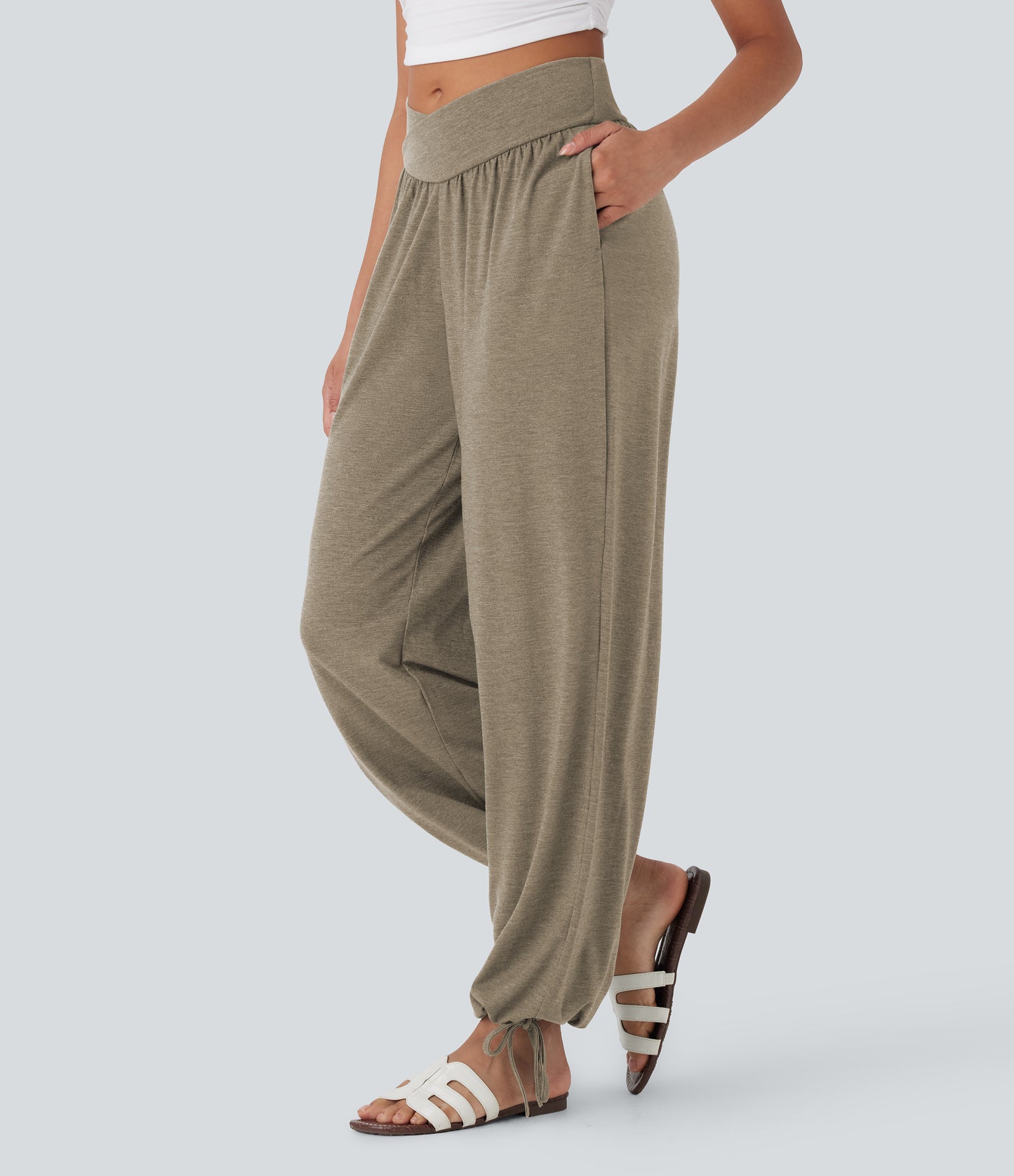 High Waisted Pocket Drawstring Casual Joggers