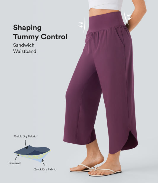 High Waisted Tummy Control Pocket Hem Quick Dry Pants