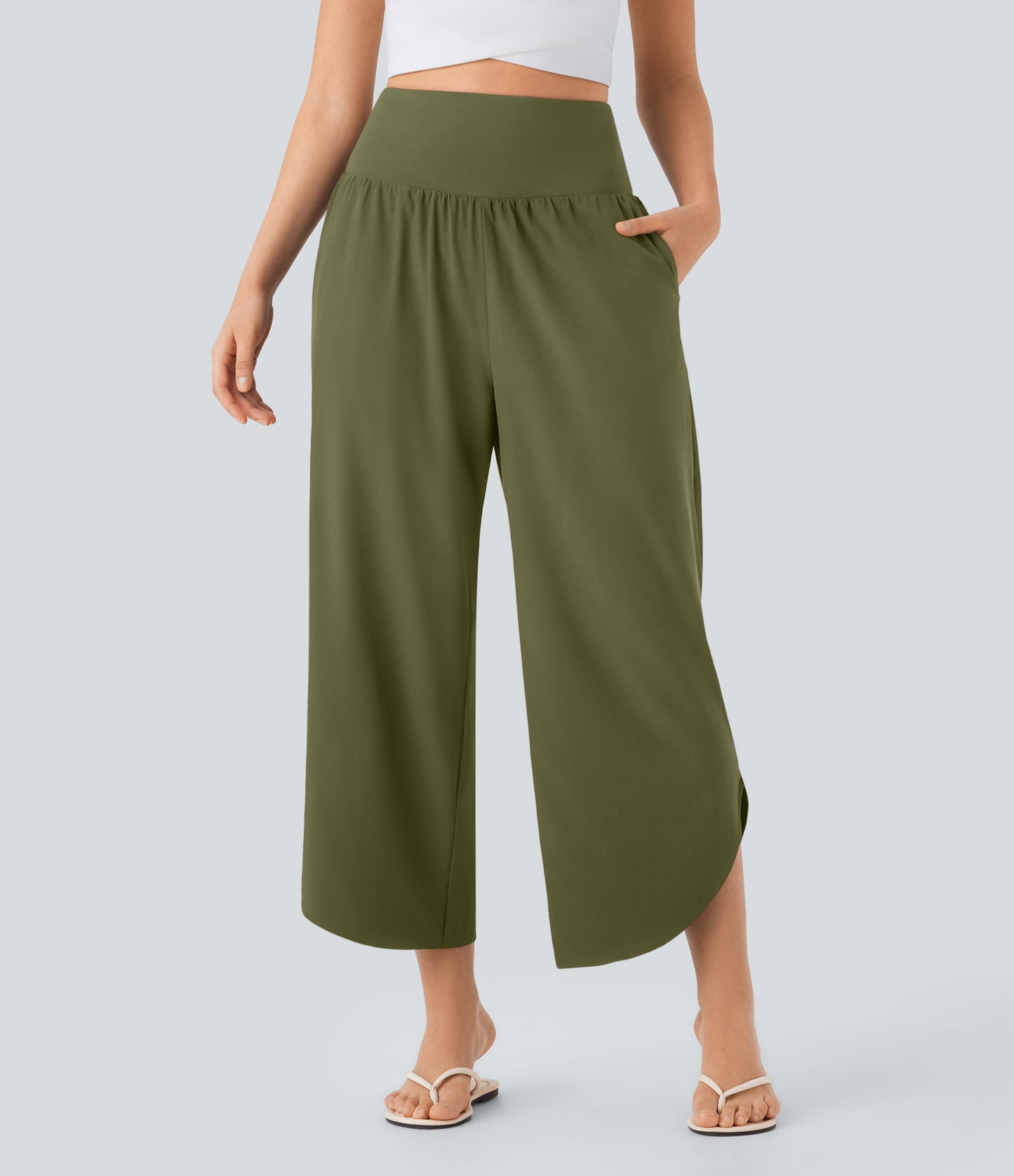 High Waisted Tummy Control Pocket Hem Quick Dry Pants