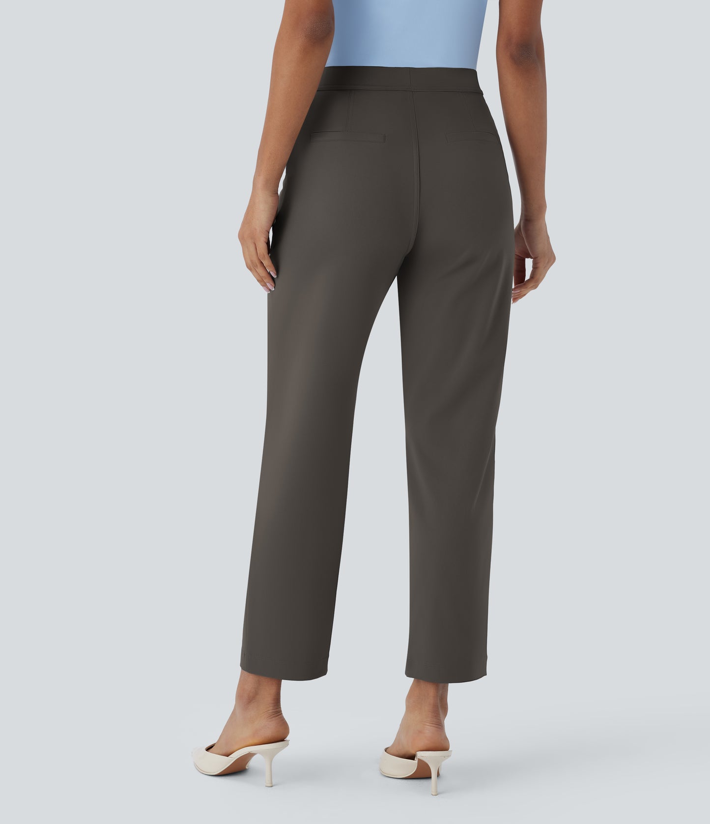 High Waisted Pocket Ankle Length Tapered Work Pants