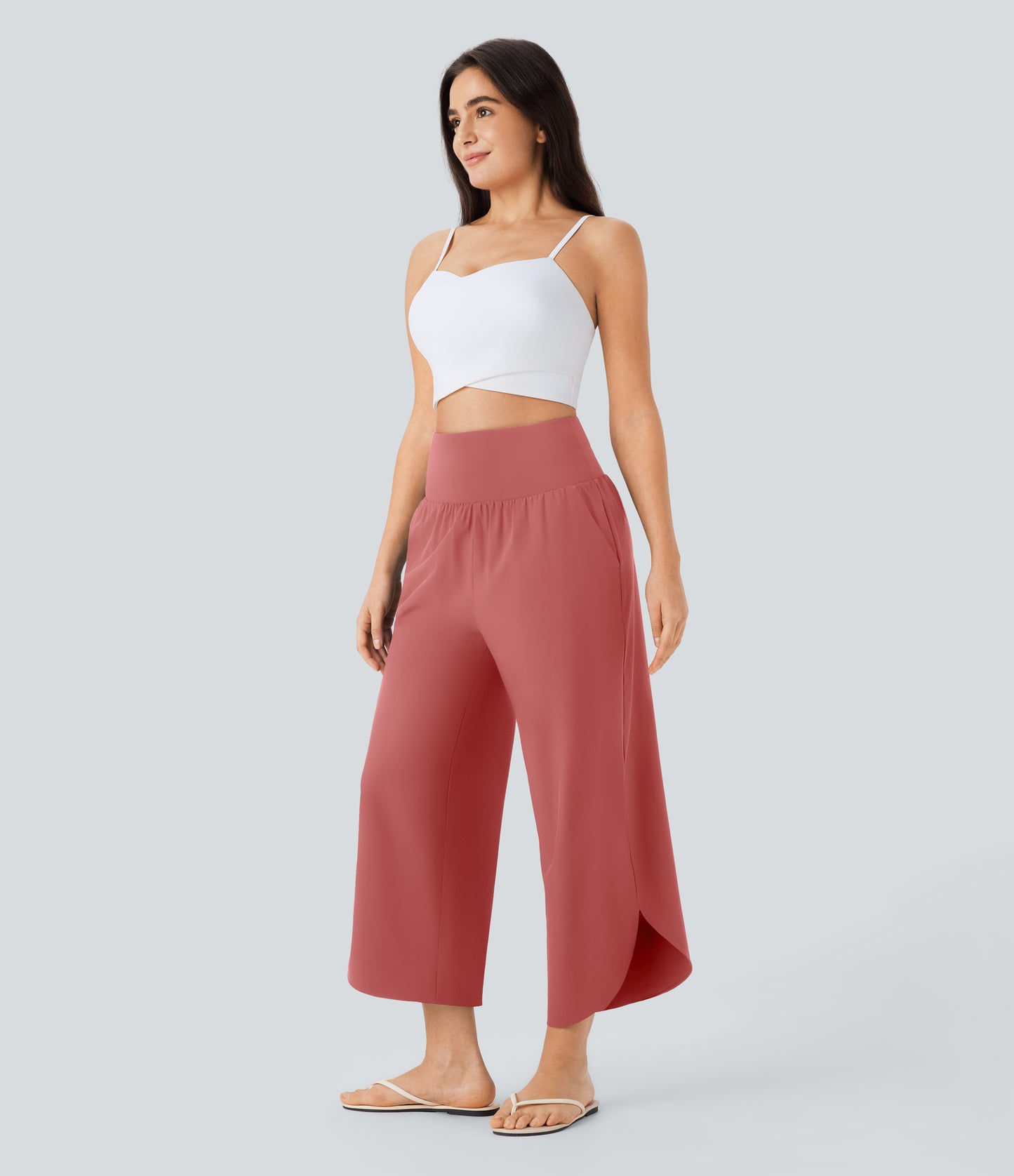 High Waisted Tummy Control Pocket Hem Quick Dry Pants