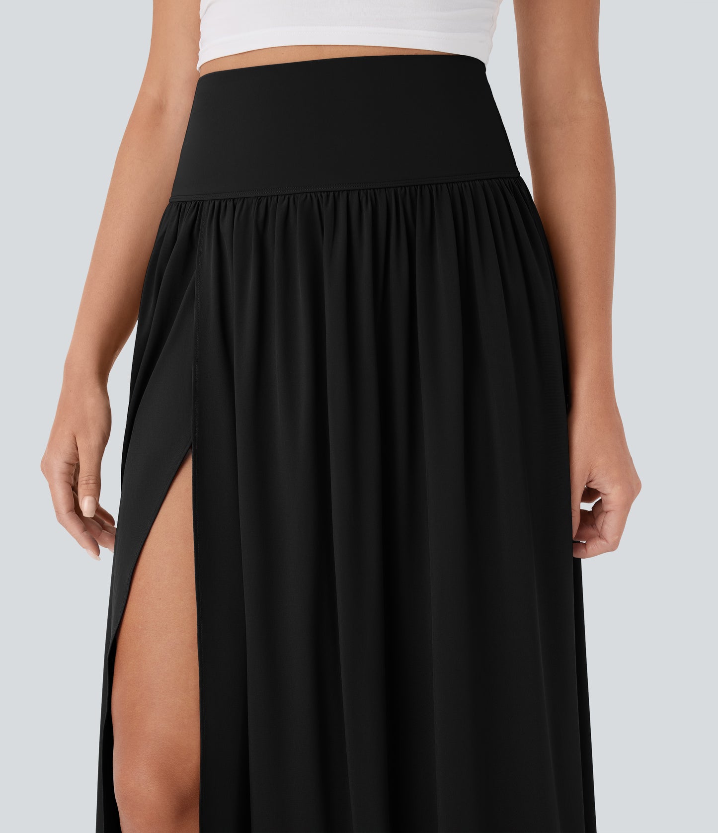 High Waisted Tummy Control 2-in-1 Flowy Quick Dry Maxi Skirt