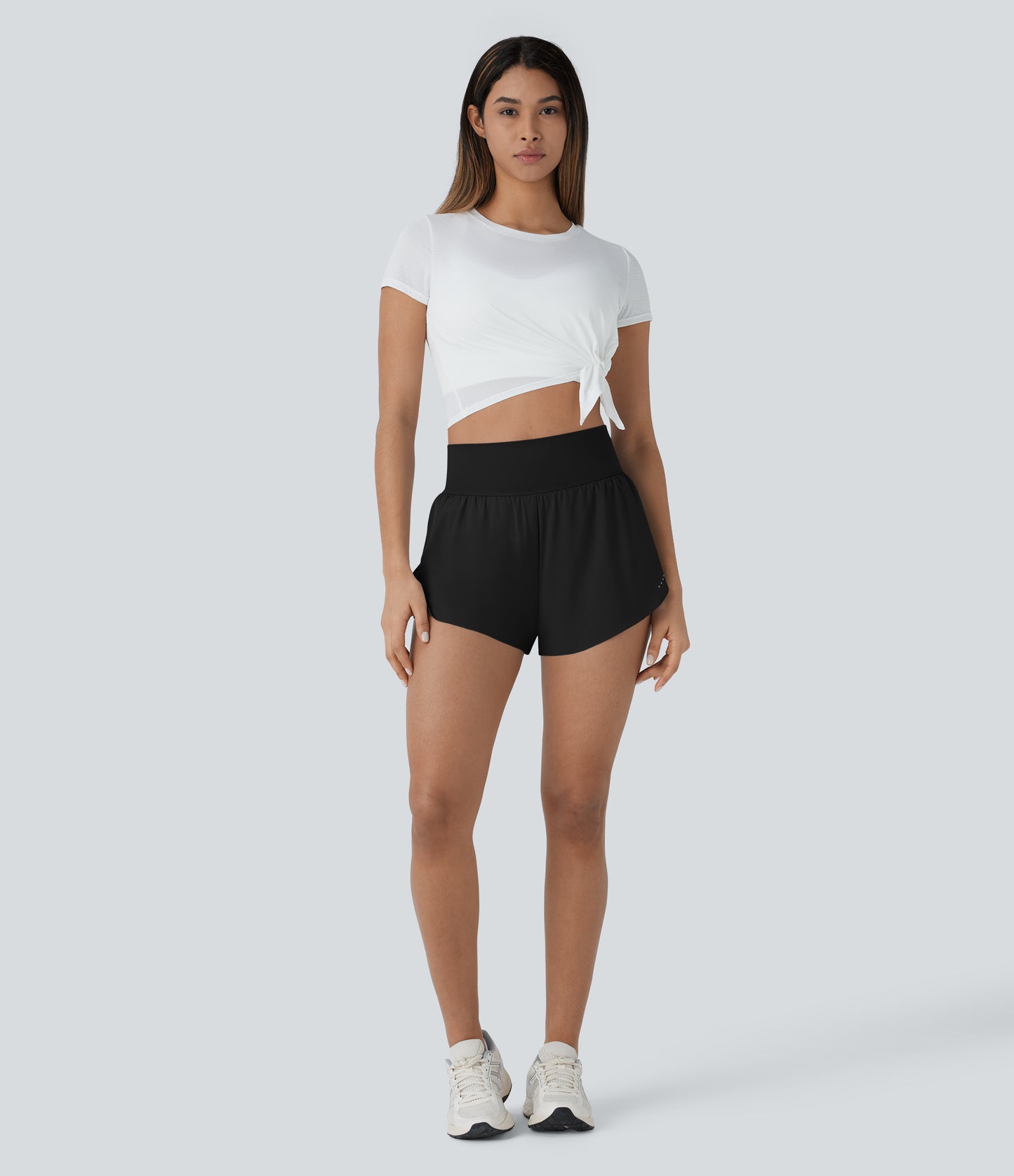Short de course 2 en 1 à taille haute et points réfléchissants QuickDry, ourlet croisé, poches
