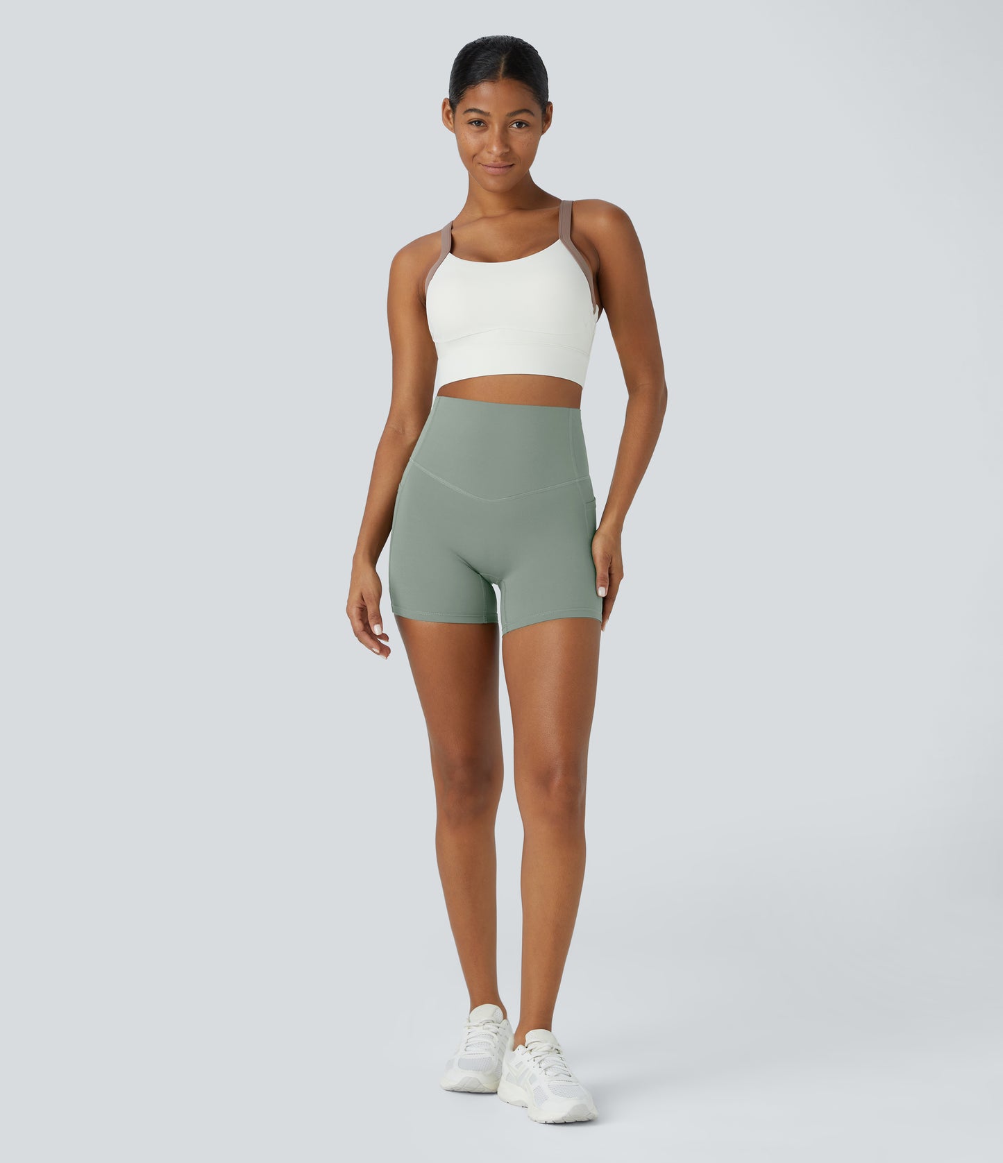 Høy midje magekontroll sidelommer formende treningsbiker shorts 12,5 cm